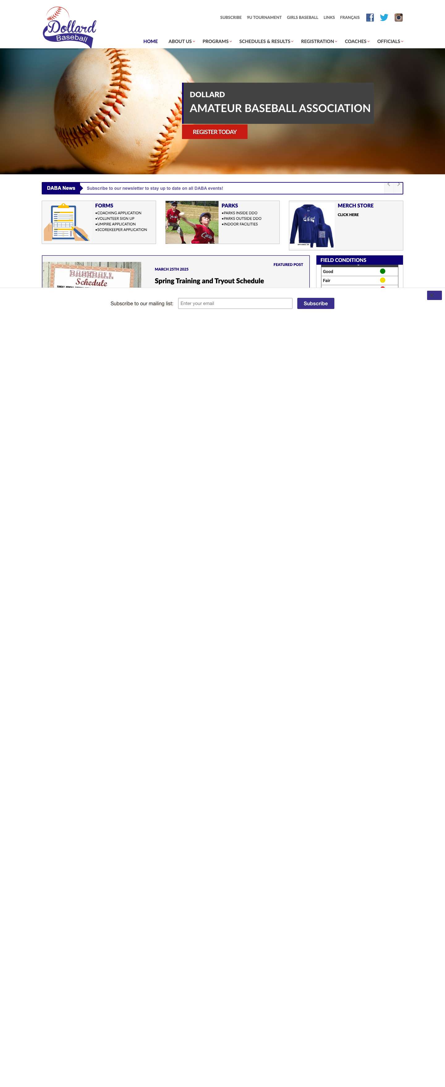 Dollard Amateur Baseball Association - Register Today - Full Screenshot