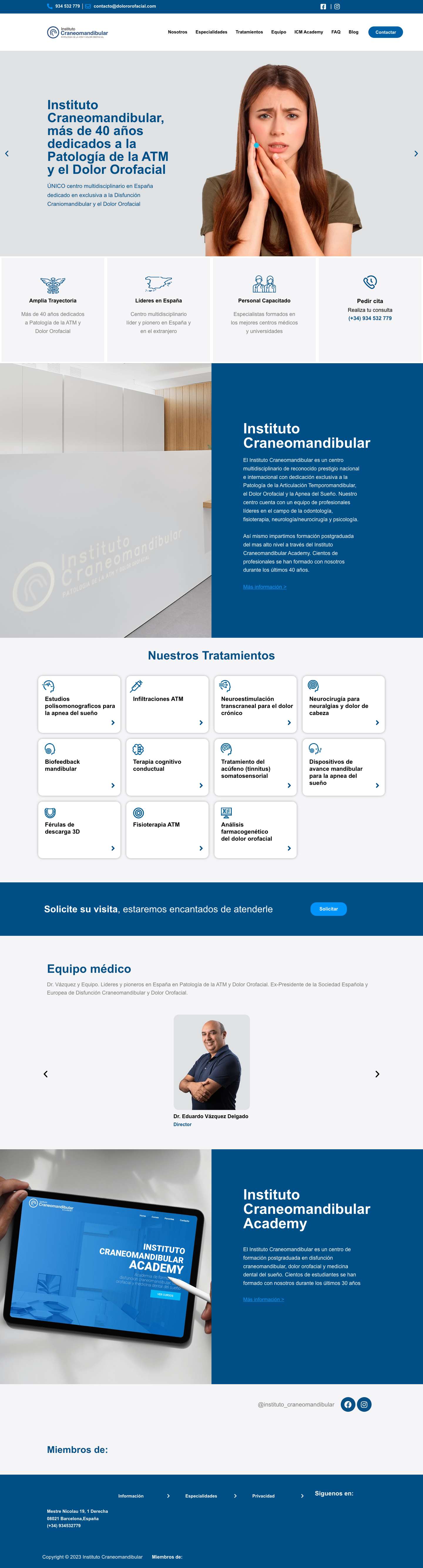 Home - Clínica del Dolor Orofacial en Barcelona - Instituto Craneomandibular - Full Screenshot