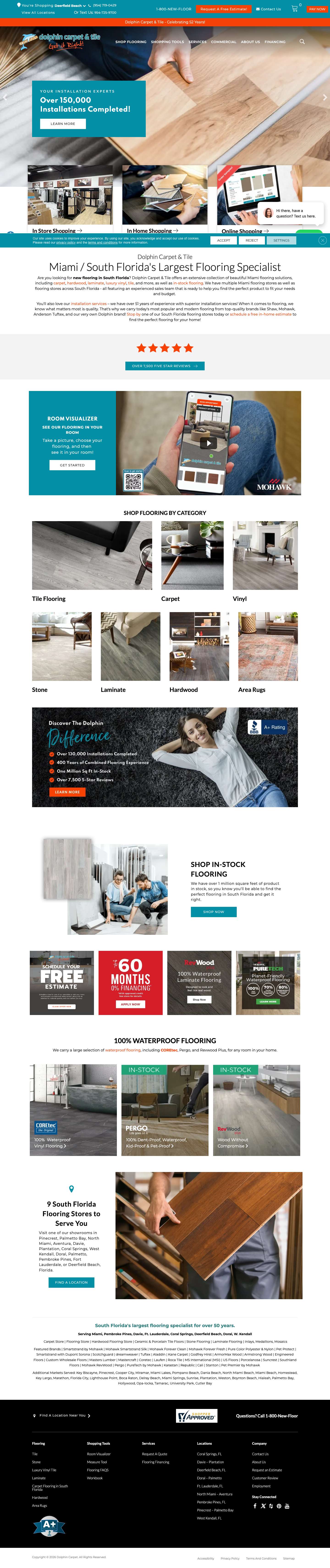 Flooring in South Florida | Flooring Miami, FL & South Florida | Dolphin Carpet & Tile - Full Screenshot