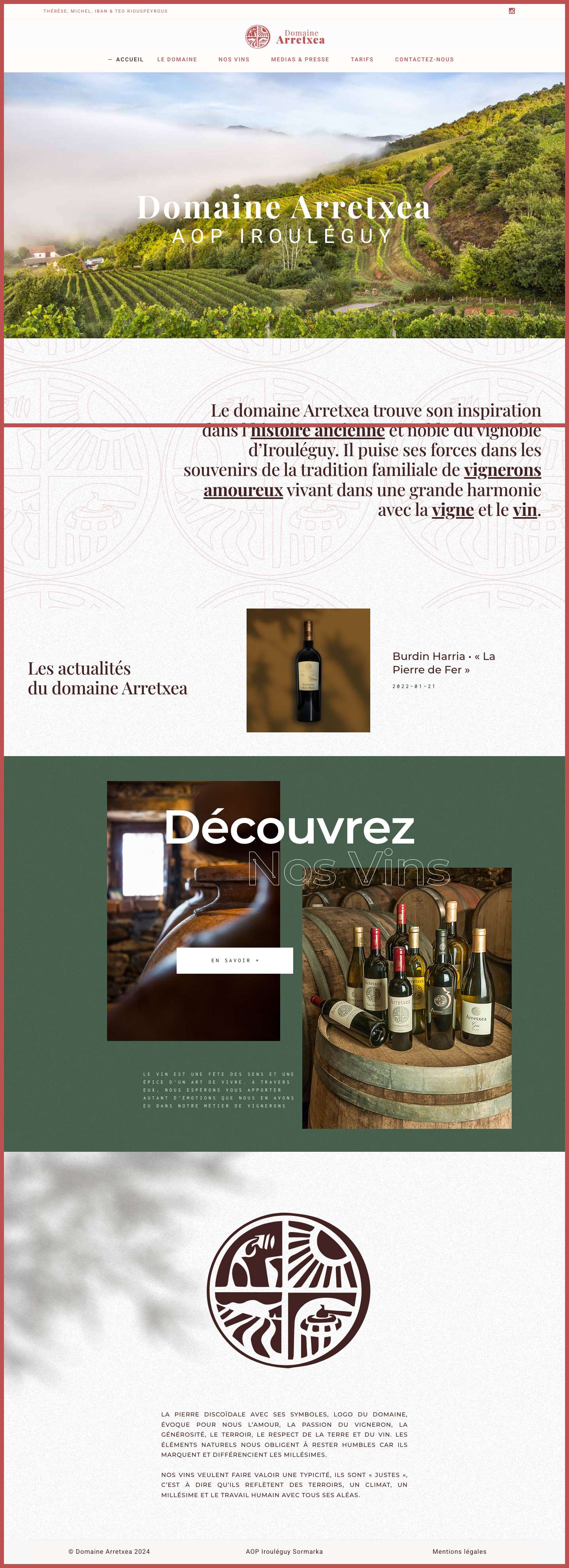 Domaine Arretxea - AOP Irouléguy ~ Famille Riouspeyrous - Full Screenshot