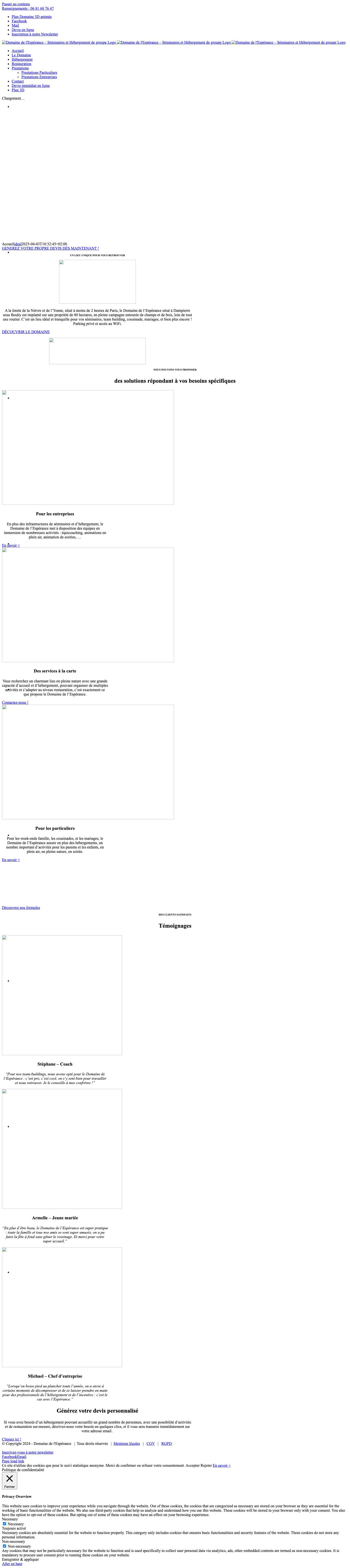 Domaine de l'Espérance – Séminaires et Hébergement de groupe – Au coeur de la Bourgogne - Full Screenshot