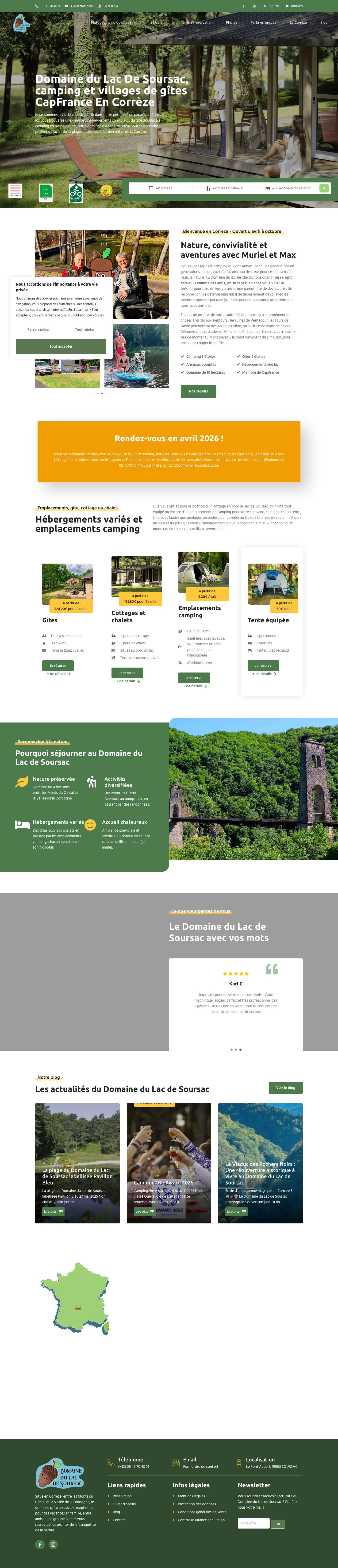Domaine du Lac de Soursac : village vacances et camping en Corrèze - Full Screenshot