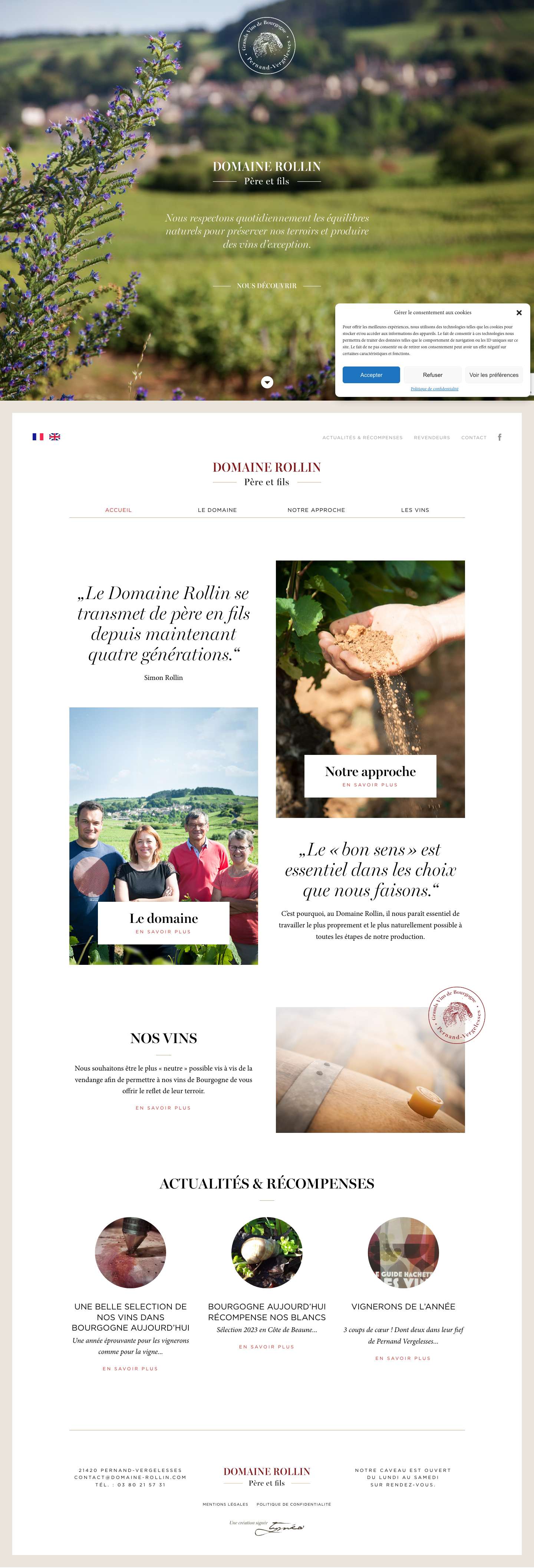 Domaine Rollin Père et fils à Pernand-Vergelesses | Grand vins de Bourgogne - Full Screenshot