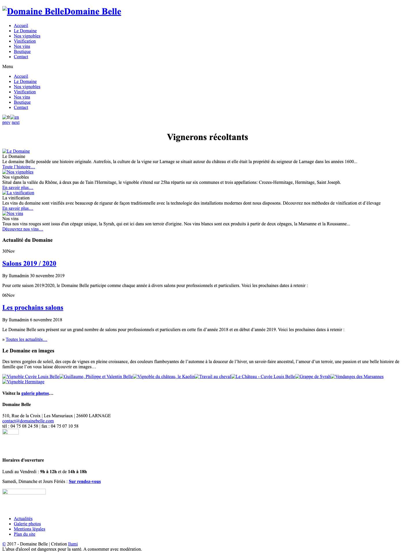 Domaine Belle | Vignerons Récoltants à Larnage (Drôme - Rhône-Alpes) - Full Screenshot