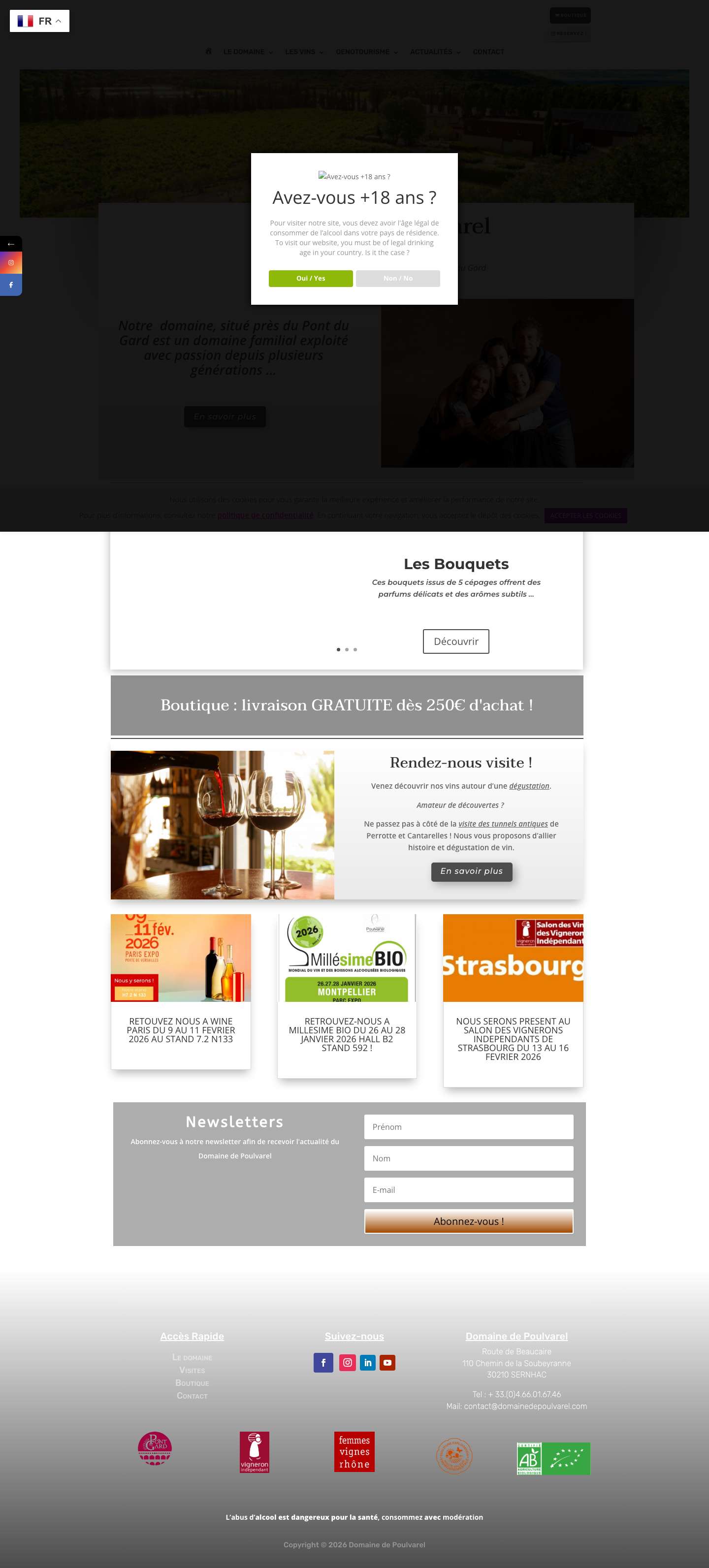 Accueil - Domaine de Poulvarel - Vignoble de la Vallée du Rhône - Costières de Nimes et Côteaux du Pont du Gard - Full Screenshot