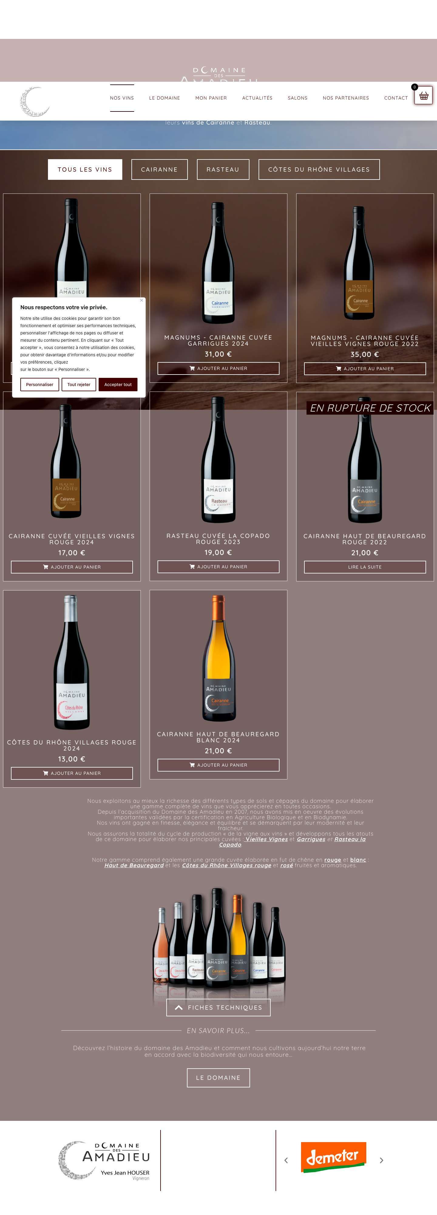 NOS VINS | Domaine des Amadieu - Full Screenshot