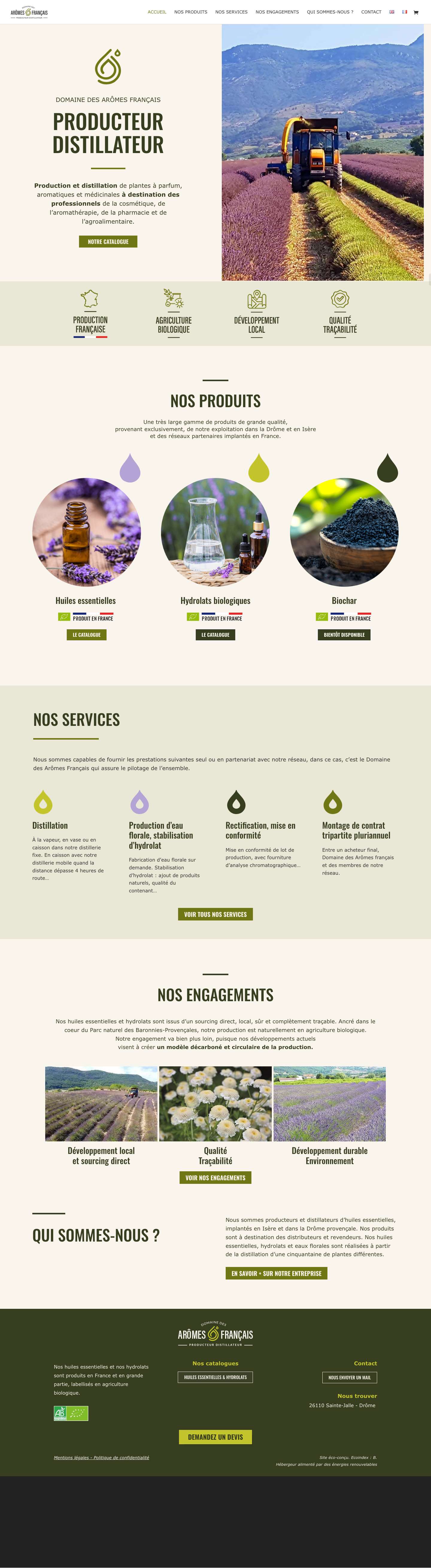 Domaine des arômes français, producteur distillateur - Full Screenshot