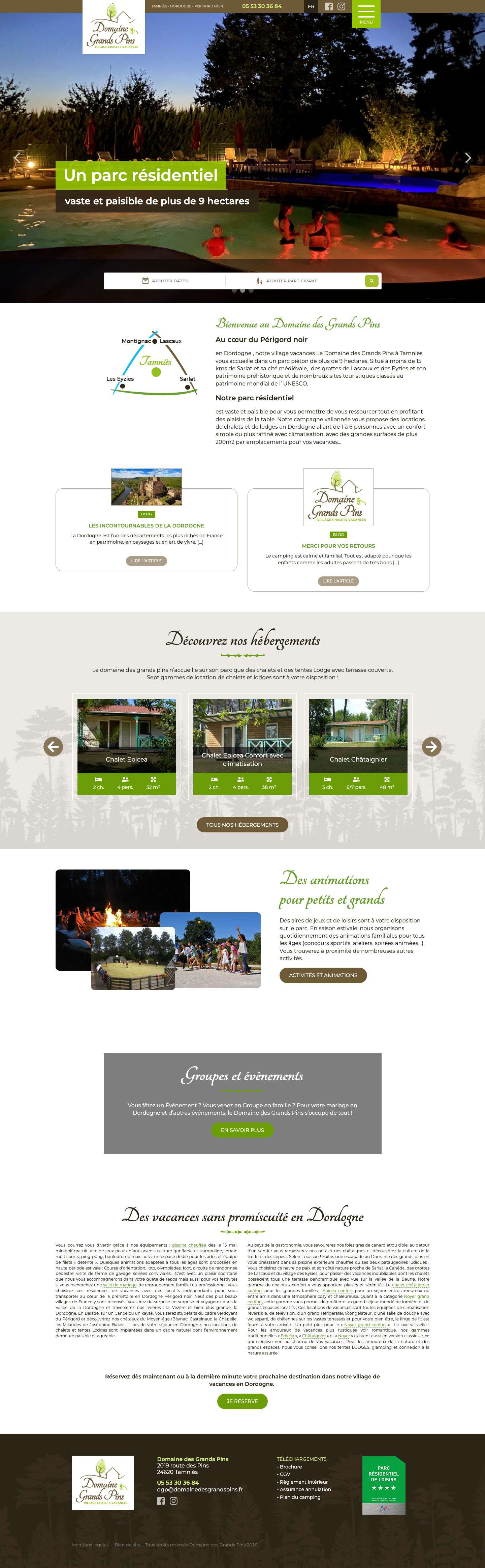 Location de Chalets en Dordogne - Village de Chalets - Lodges - Full Screenshot