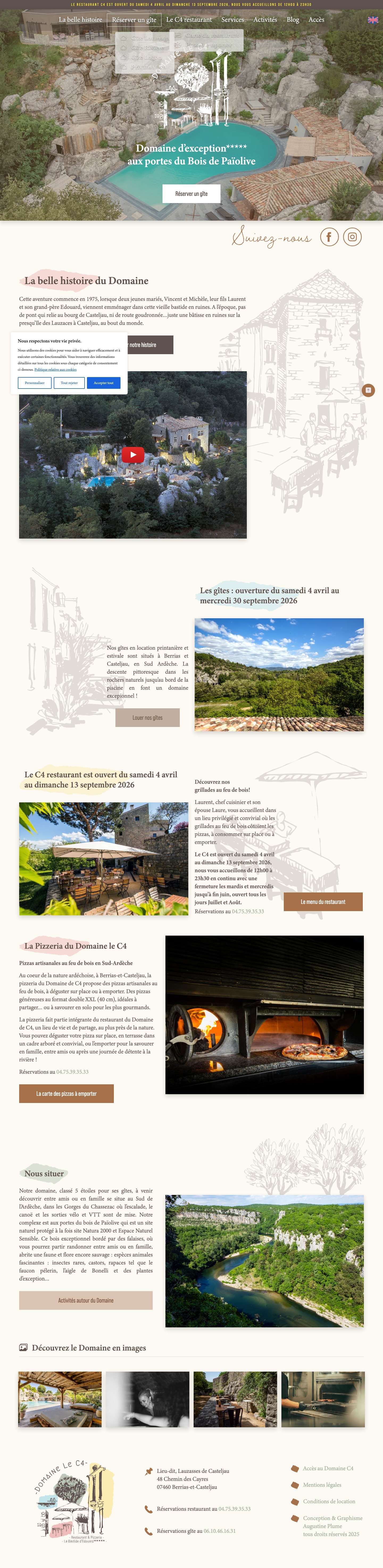 Domaine le C4 I Location de gîtes en Ardèche I Restaurnat-Pizzéria - Full Screenshot
