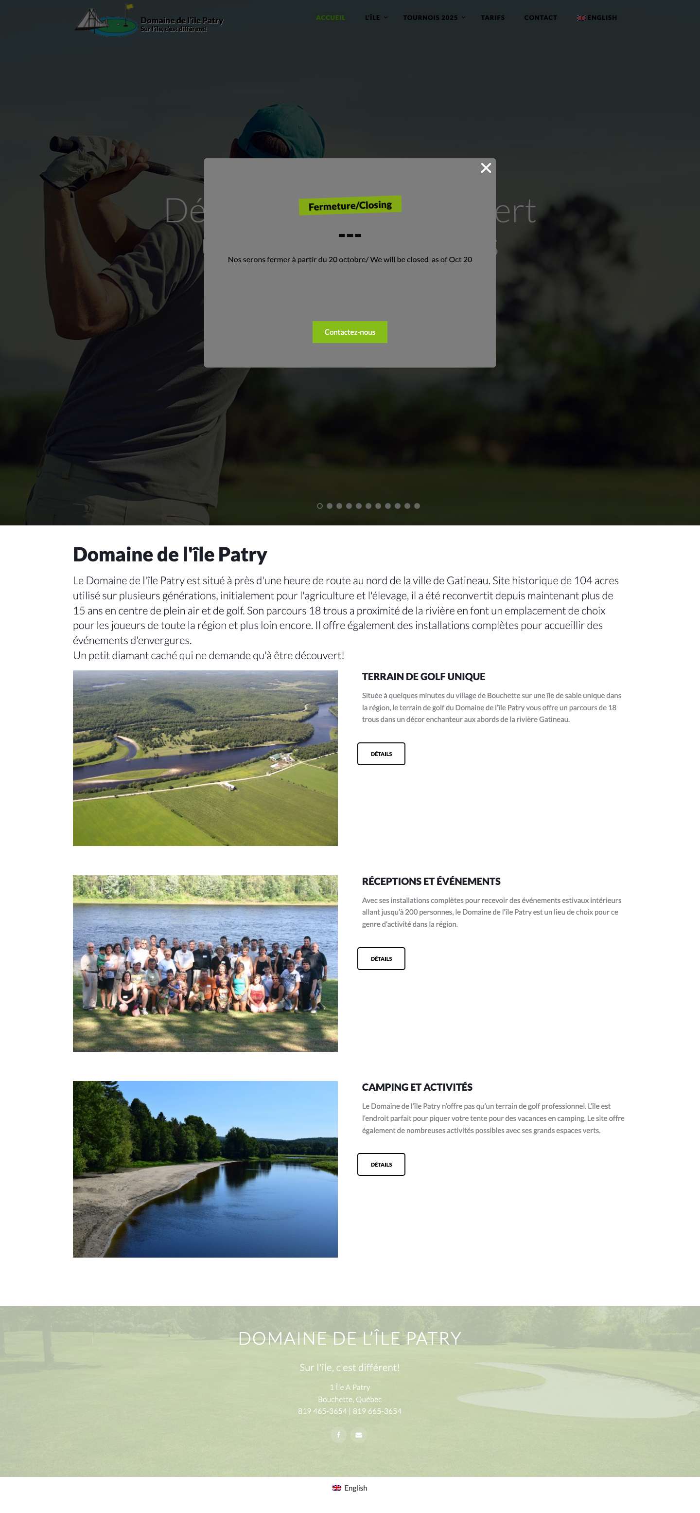 Domaine Patry - Golf 18 trous, camping rustique et événements privés! - Full Screenshot