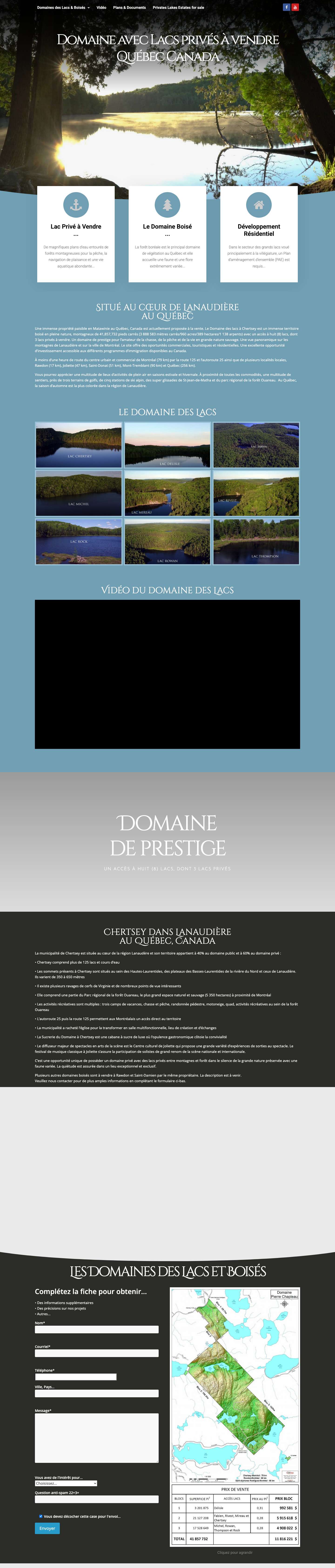 DOMAINE AVEC LACS PRIVÉS À VENDRE - QUÉBEC CANADA - Full Screenshot