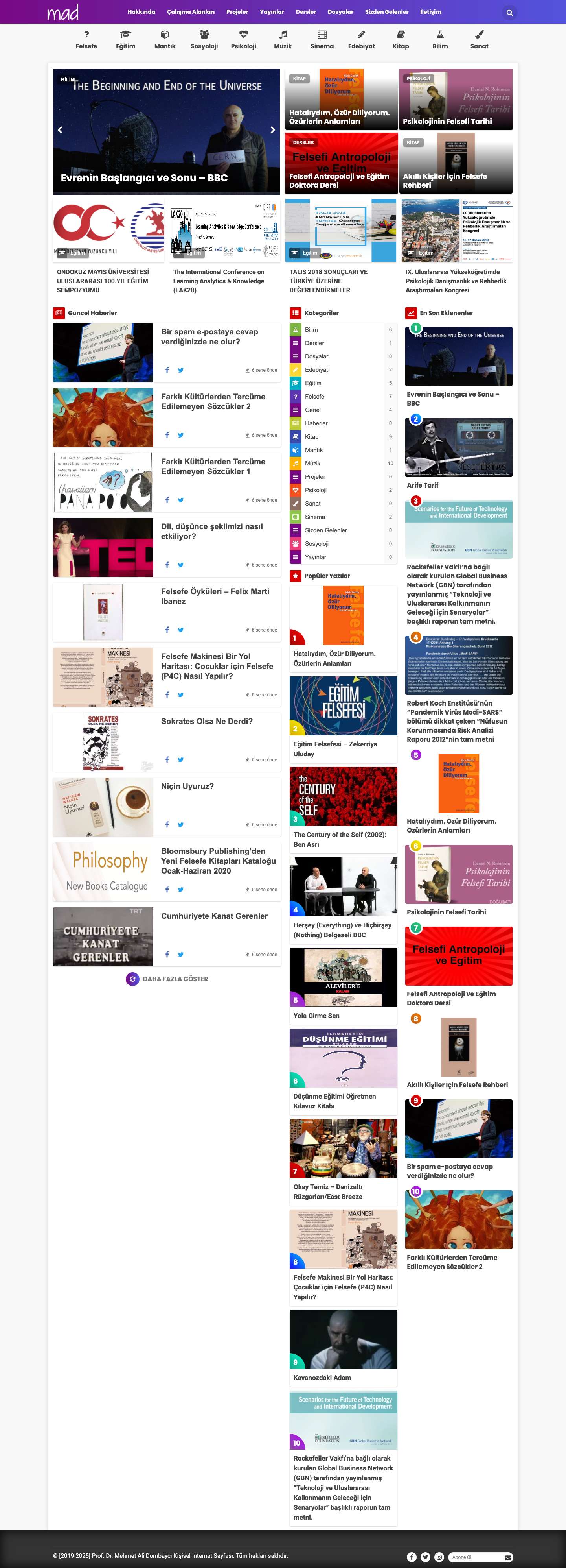Prof. Dr. Mehmet Ali Dombaycı Kişisel İnternet Sayfası | Hayat; hiç istemeden yaptıklarımla, çok isteyip de yapamadıklarım arasındaki kavga. - Full Screenshot