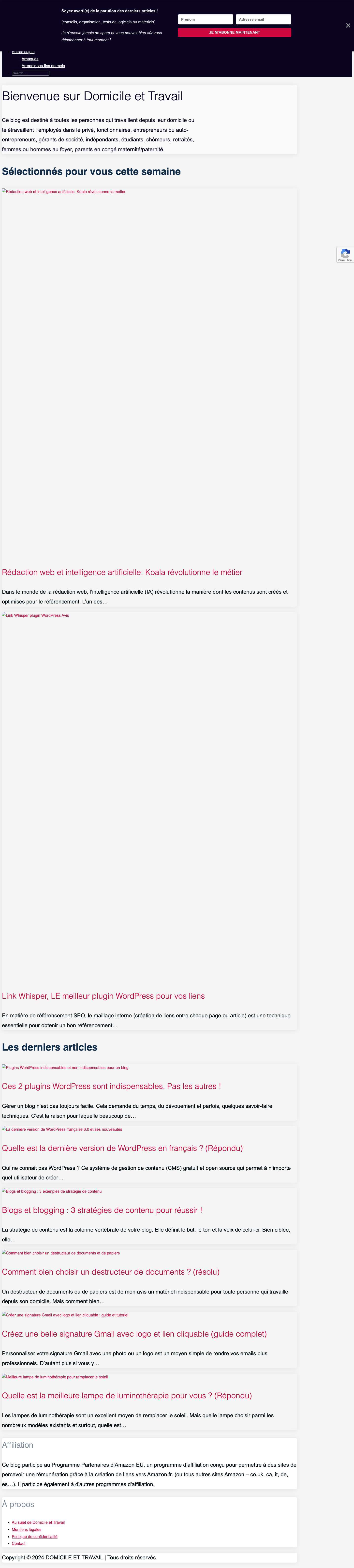 Domicile et Travail – Mieux travailler depuis chez vous ! - Full Screenshot