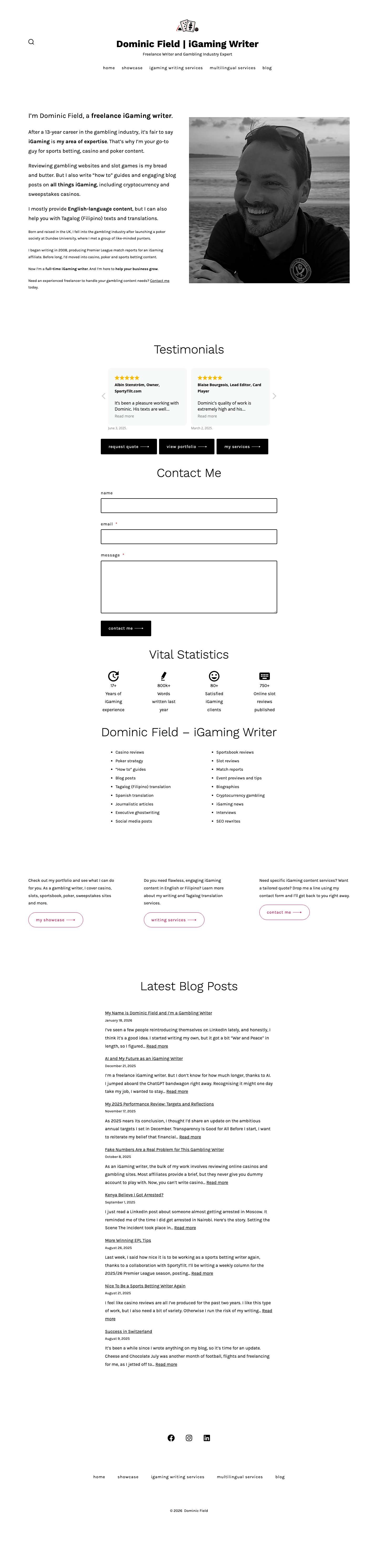 Freelance iGaming Writer | Dominic Field - Full Screenshot