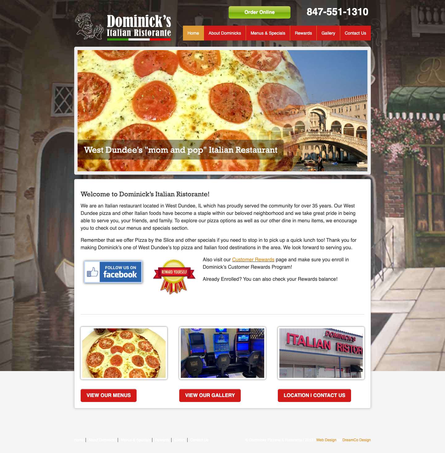 Dominicks Pizzeria & Ristorante: Home - Full Screenshot