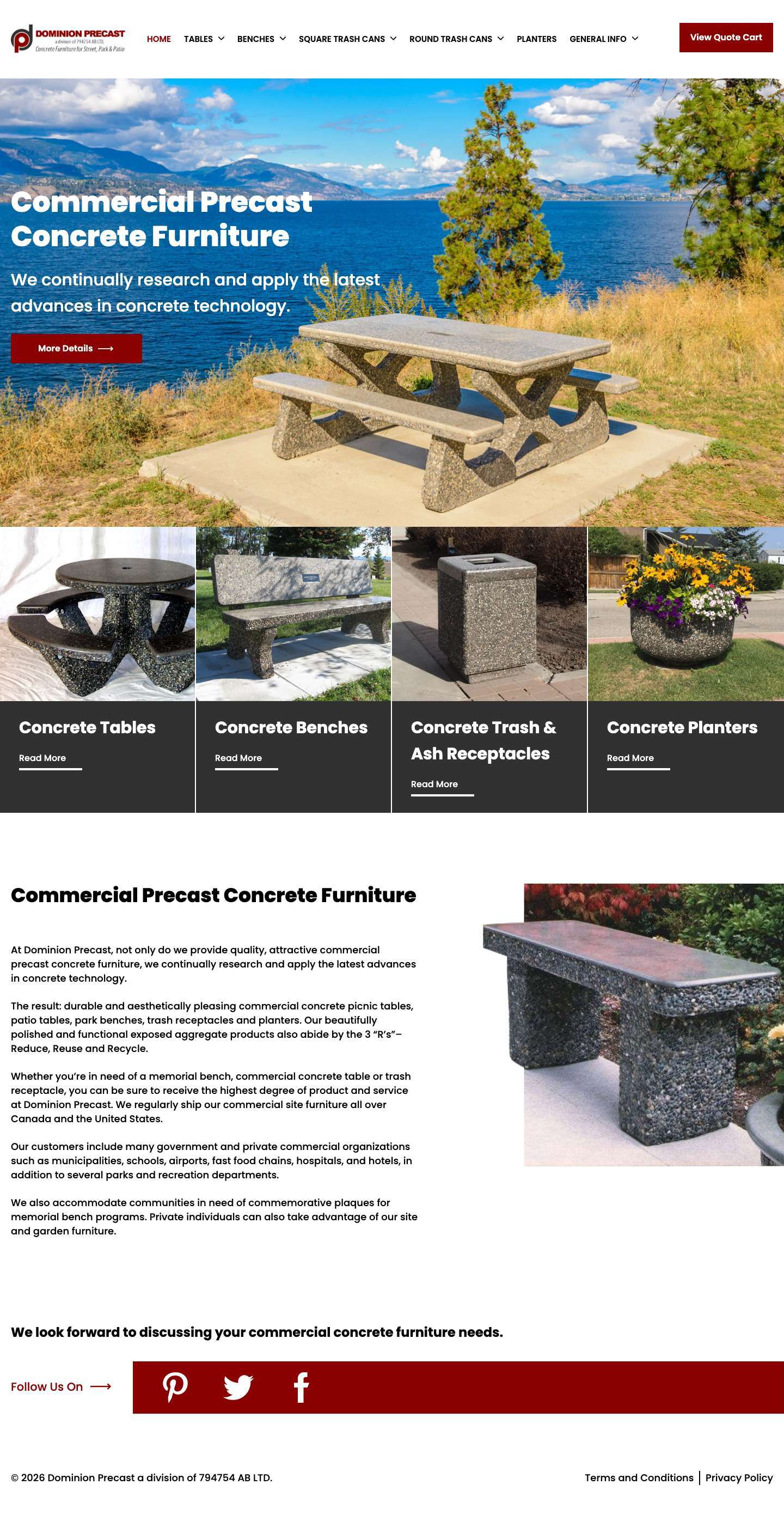 Dominion Precast - Commercial Precast Concrete Furniture - Full Screenshot