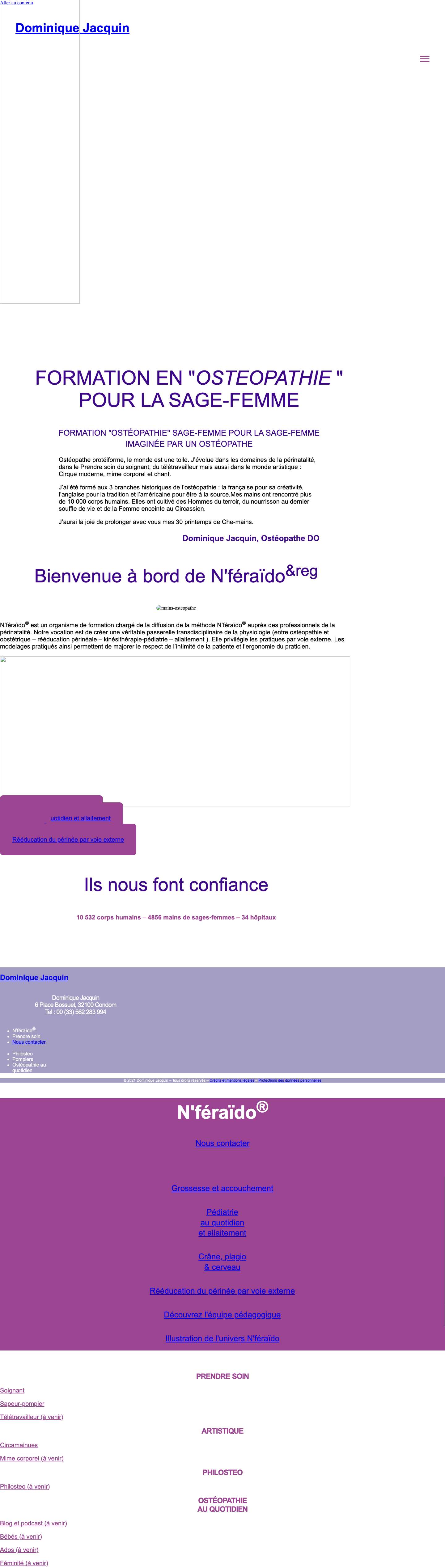 N'féraïdo® Dominique Jacquin D.O formation "ostéopathie" sage-femmeMe - Full Screenshot