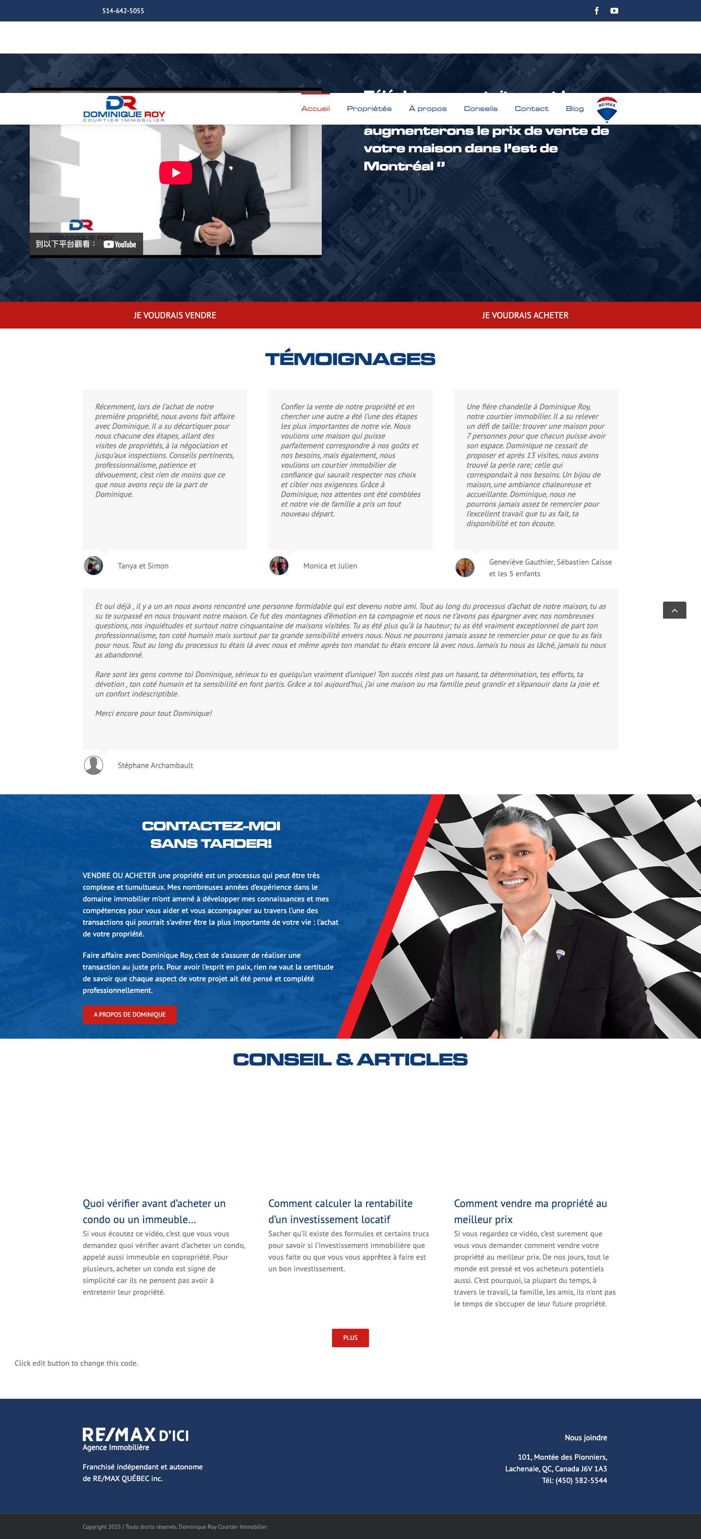 Courtier Immobilier Pointe-aux-Trembles | Dominique Roy : 514-642-5055 - Full Screenshot