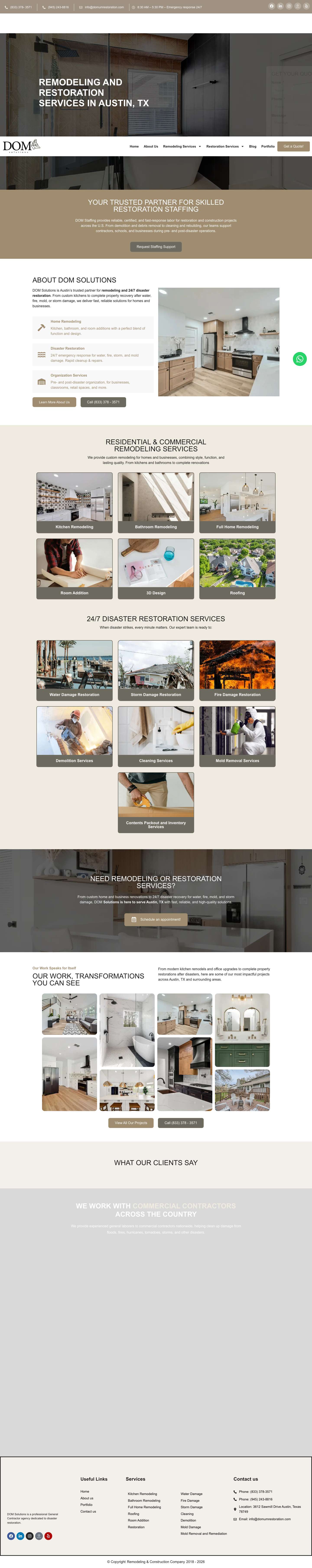 Remodeling and Restoration in Austin TX | DOM Solutions - Full Screenshot