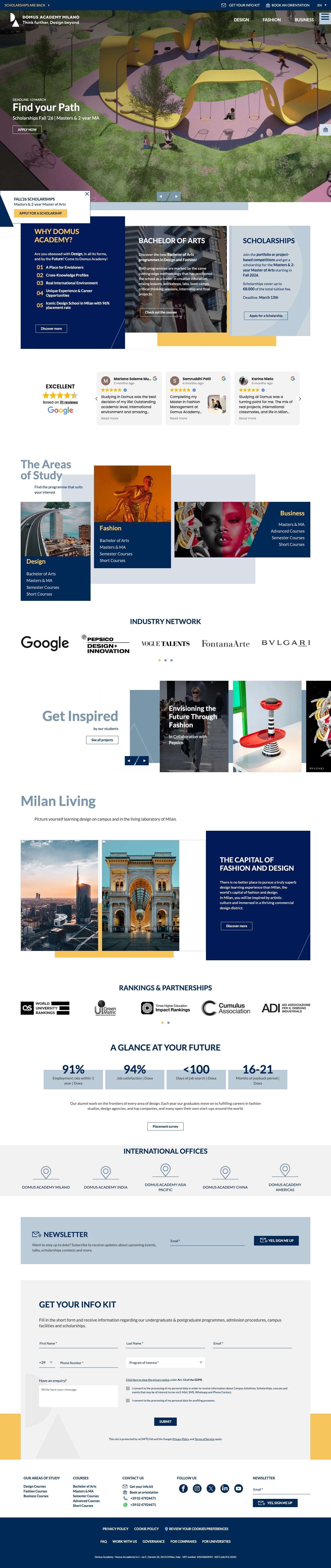 Domus Academy | Undergraduate and Postgraduate design & fashion School in Milan - Full Screenshot
