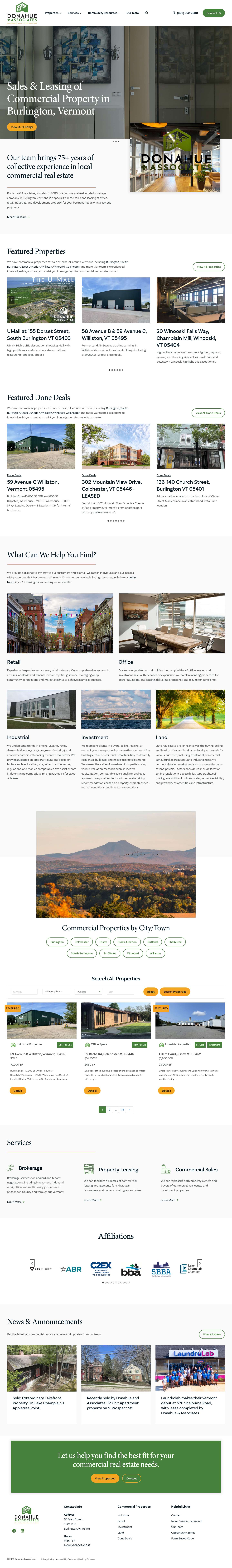 Commercial Real Estate in Vermont | Donahue & Associates - Full Screenshot