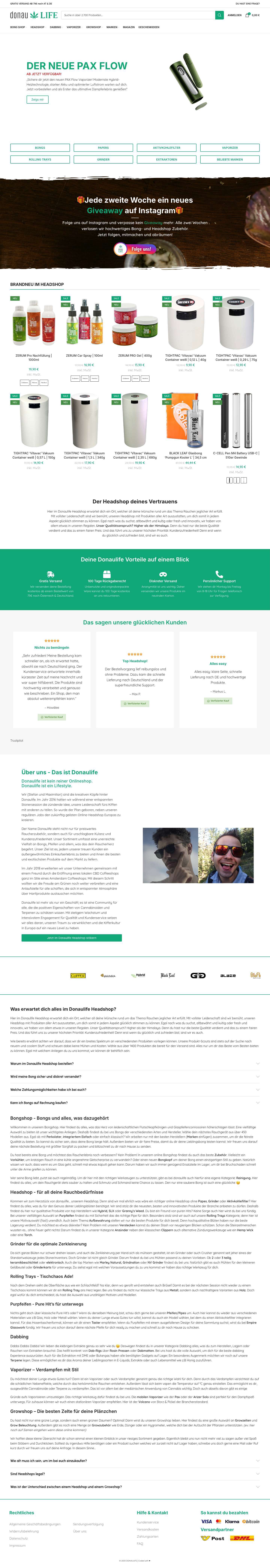 Der HEADSHOP mit Blitzversand & besten Preisen | Donaulife - Full Screenshot