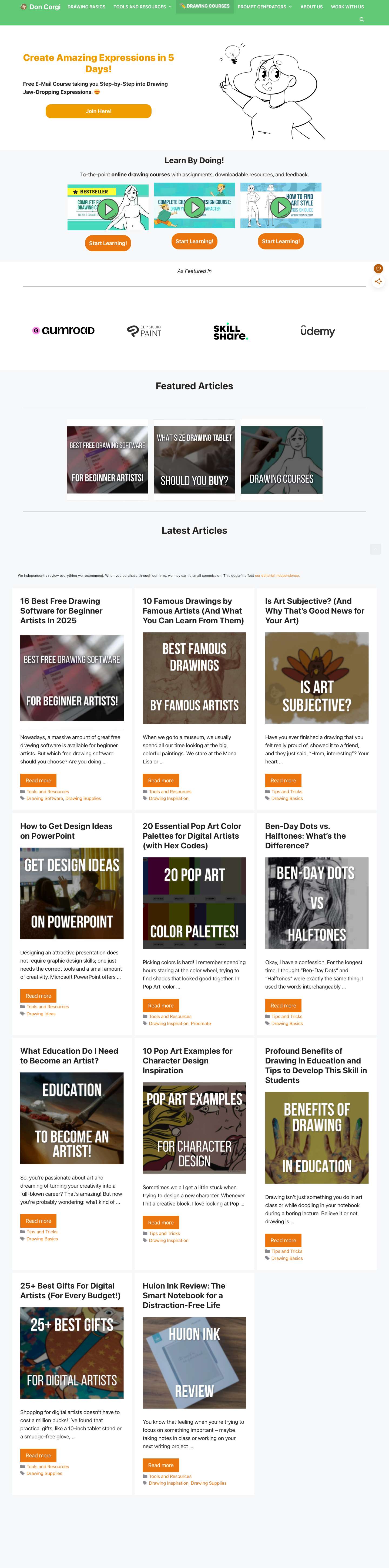 Don Corgi - How to Draw Tutorials and Online Drawing Courses - Full Screenshot