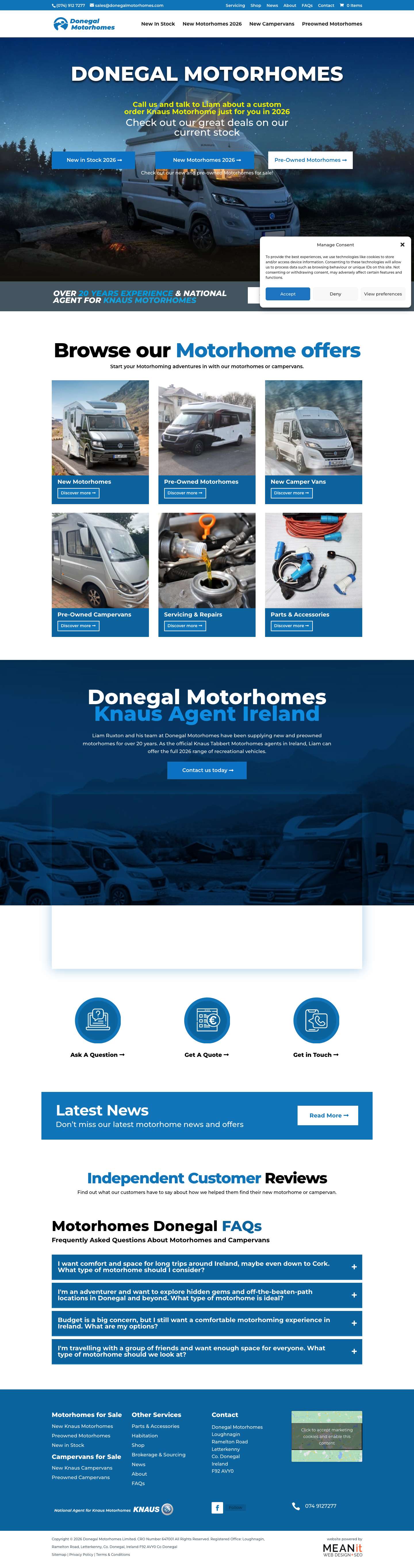 Donegal Motorhomes | Motorhome Sales, Parts & Servicing Ireland - Full Screenshot