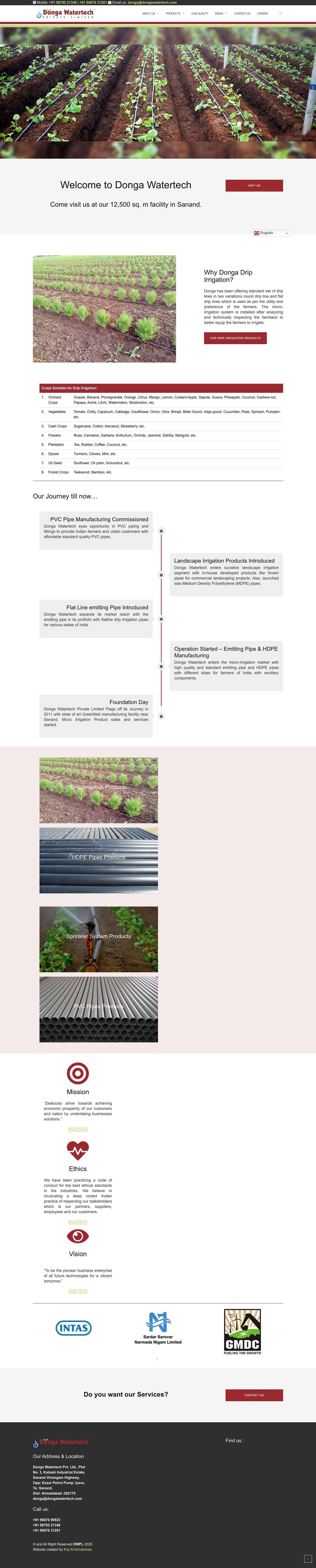 Donga Watertech Private Limited - Irrigation System, Pipes, GreenHouse - Full Screenshot