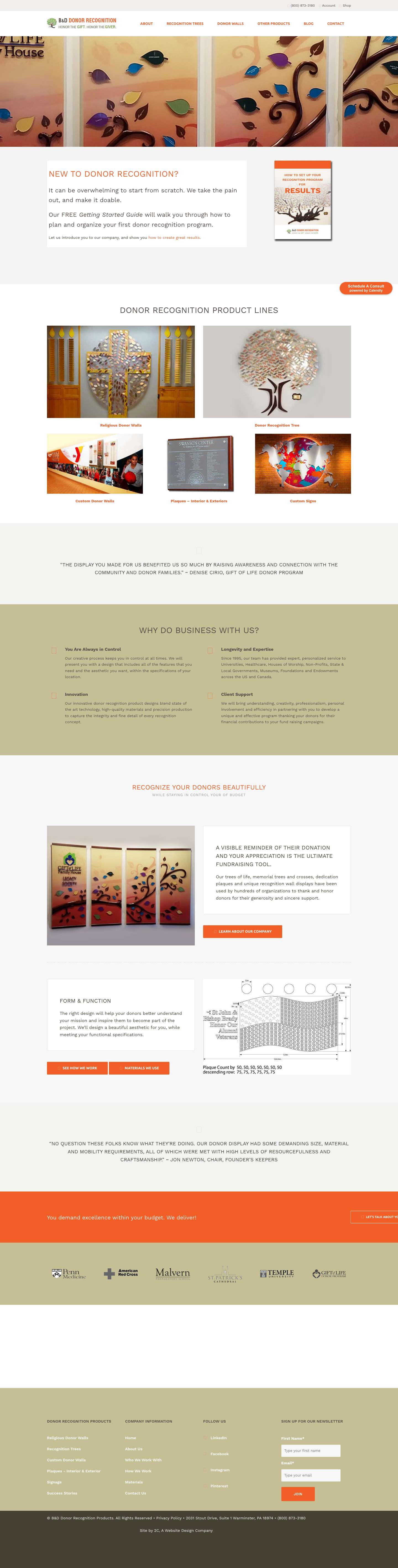B&D Donor Recognition Products | Donor Trees | Donor Walls - Full Screenshot