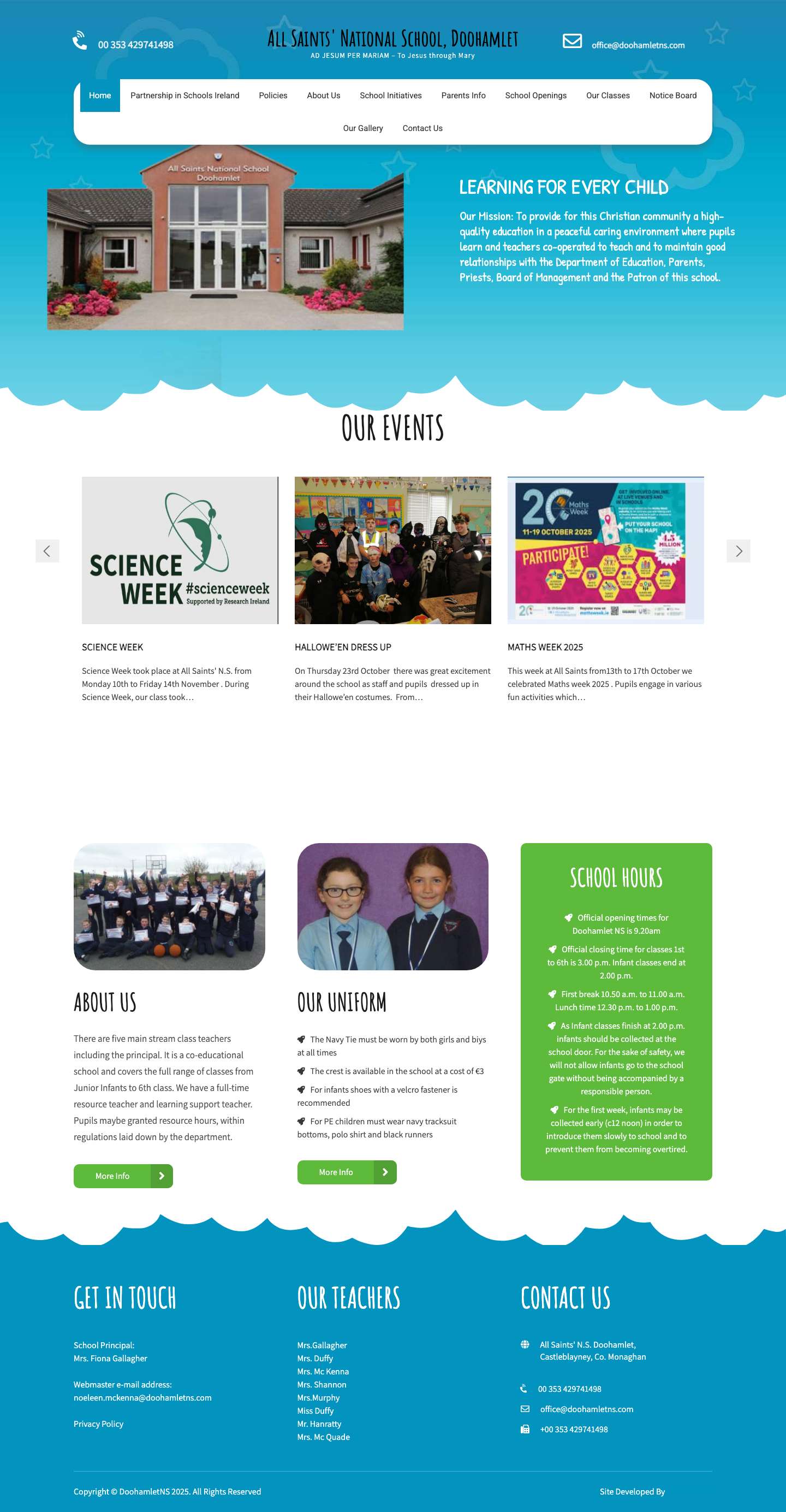 All Saints' National School, Doohamlet – AD JESUM PER MARIAM – To Jesus through Mary - Full Screenshot