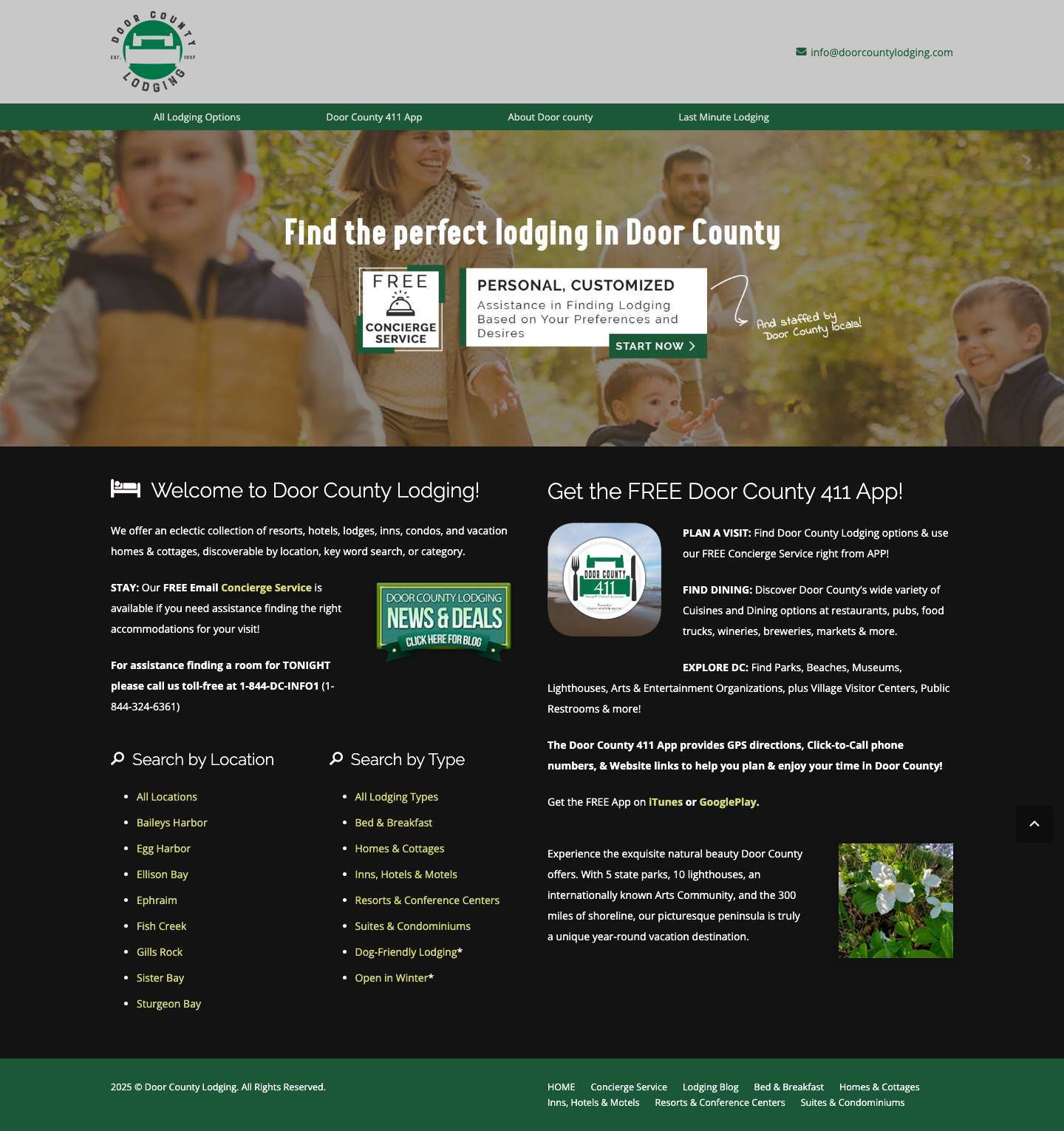 Door County Lodging, Hotels, Motels, Resorts, Cabins,Bed and Breakfast for Wisconsin Vacations - Full Screenshot