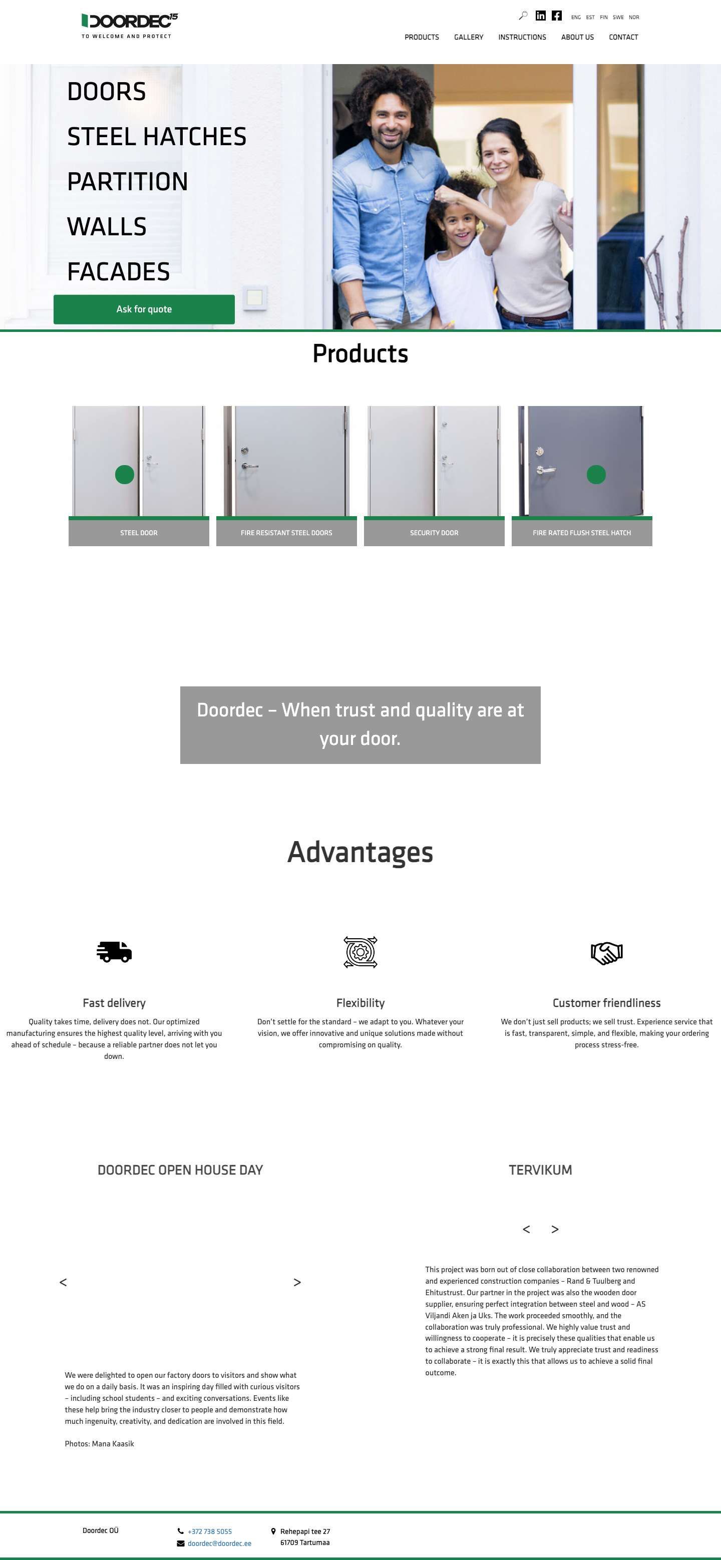 Doors, windows, wall and stainless steel walls Doordec OÜ - Full Screenshot