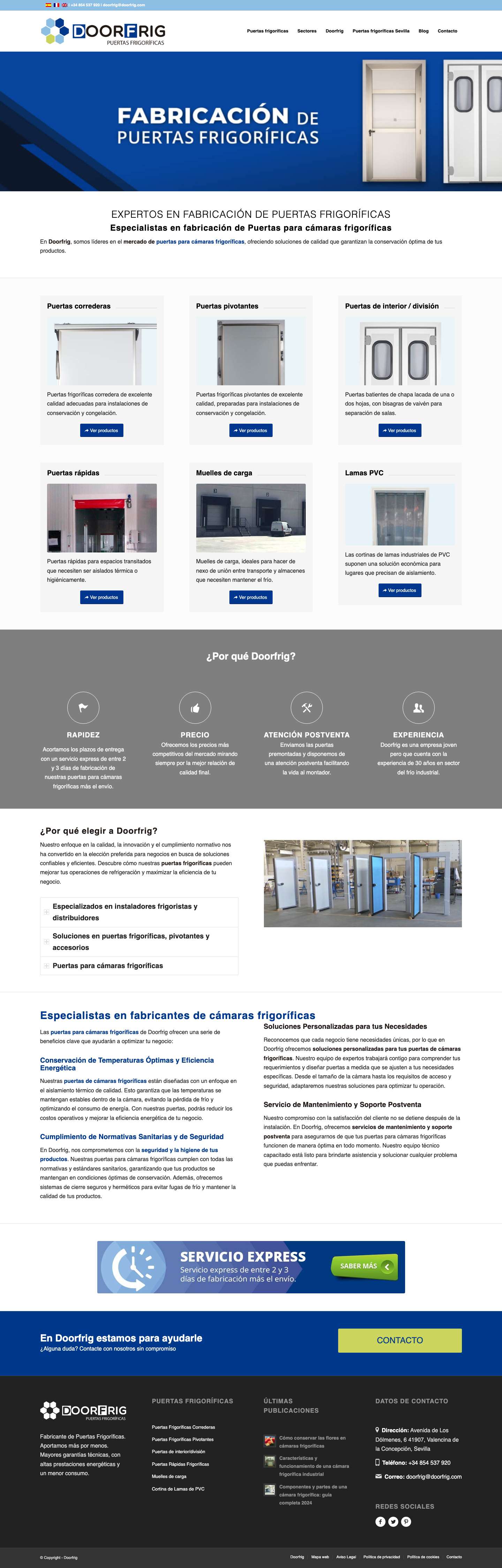 Fabricación de Puertas para Cámaras Frigoríficas | Doorfrig - Full Screenshot