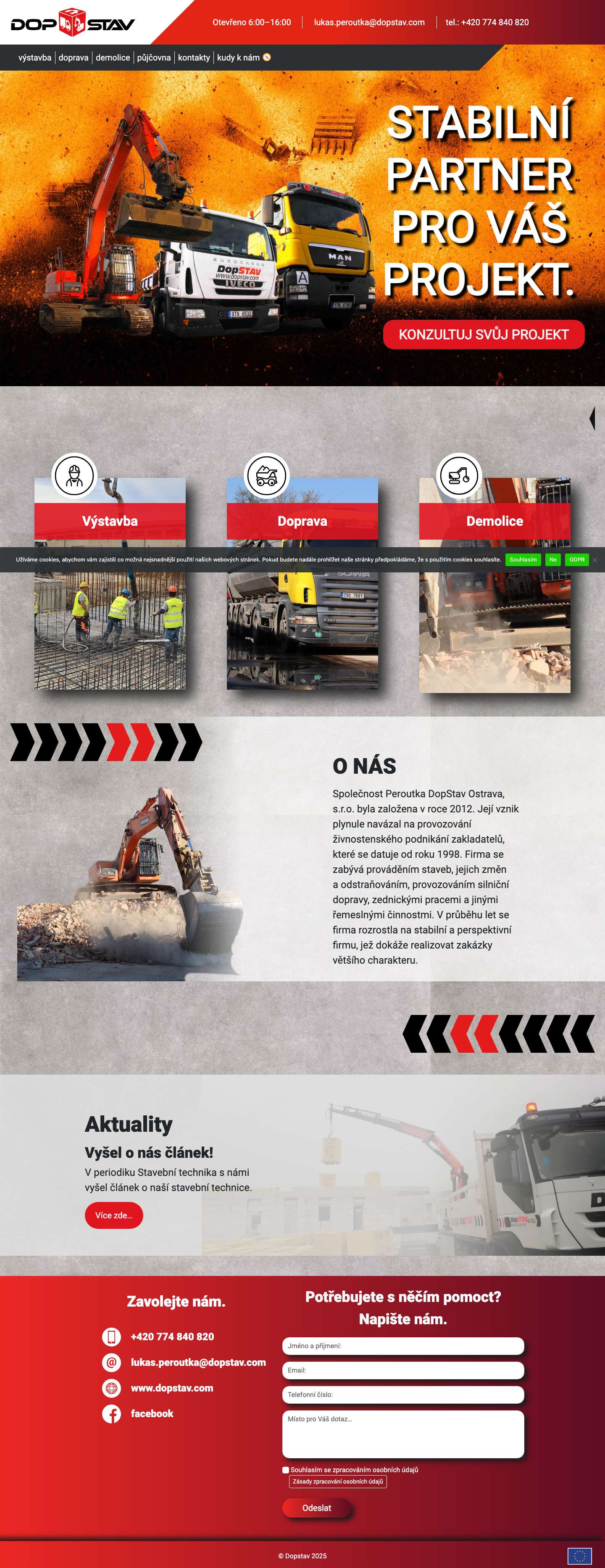 Dopstav - Nabízíme služby dopravy, výstavby, demolice a půjčovny - Full Screenshot