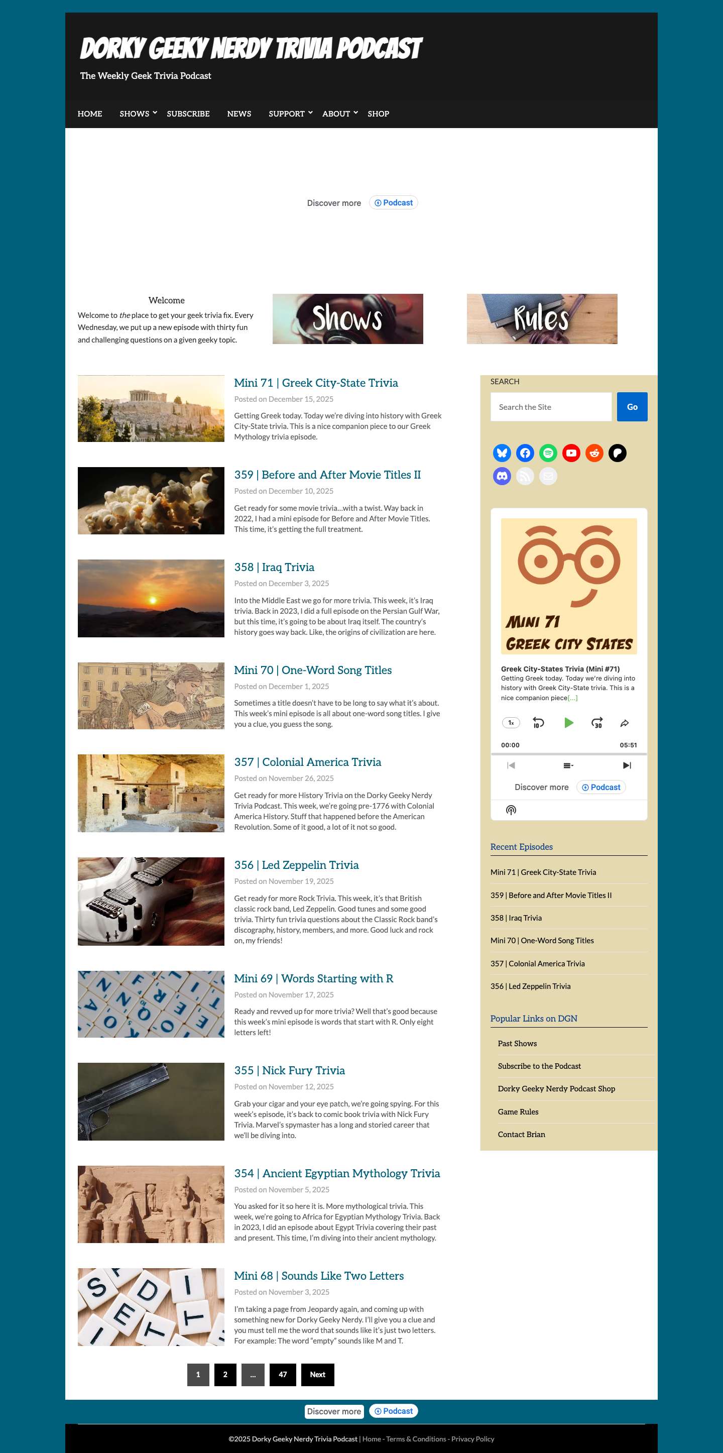 Dorky Geeky Nerdy Trivia Podcast | The Weekly Geek Trivia Podcast - Full Screenshot