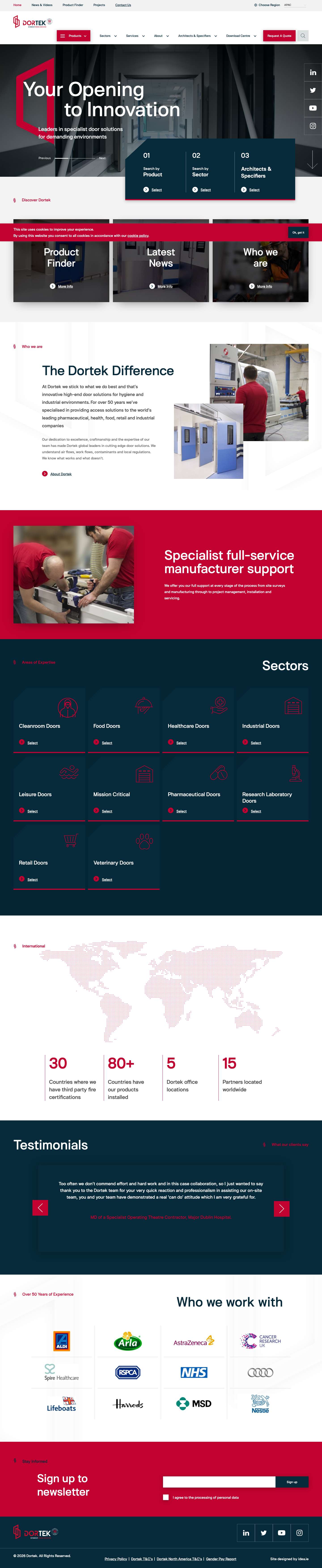 Dortek | Hygienic Doors | Waterproof Doors | Cleanroom Doors - Full Screenshot