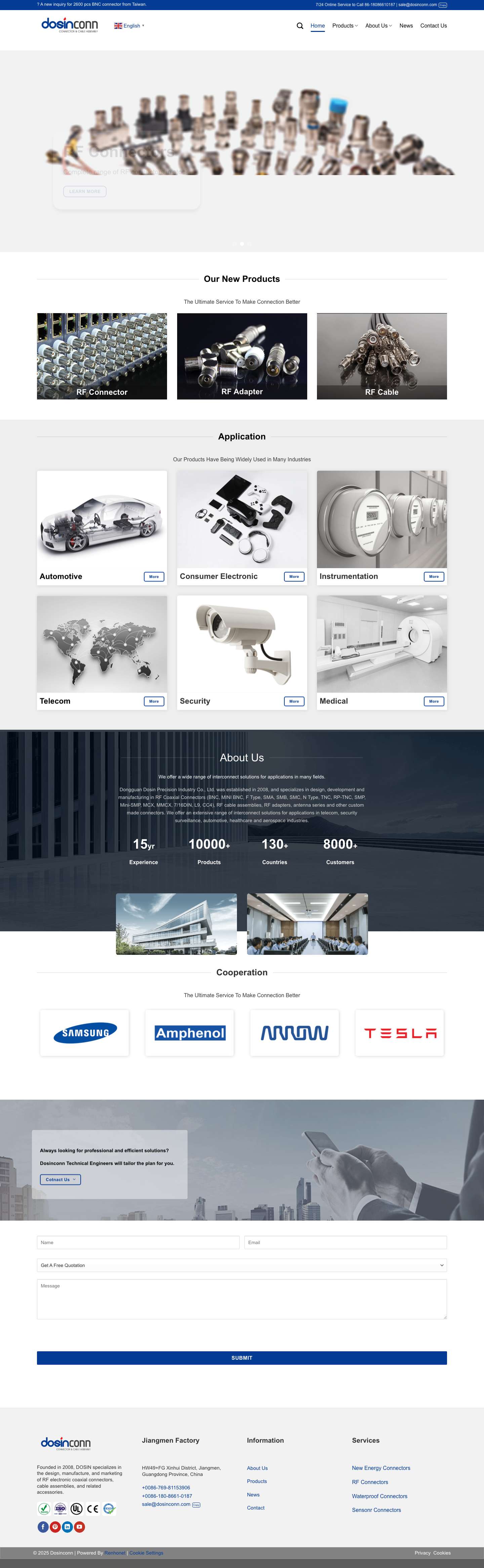 Dosin | RF Connector, RF Cable, RF Adapter Manufacturer - Full Screenshot