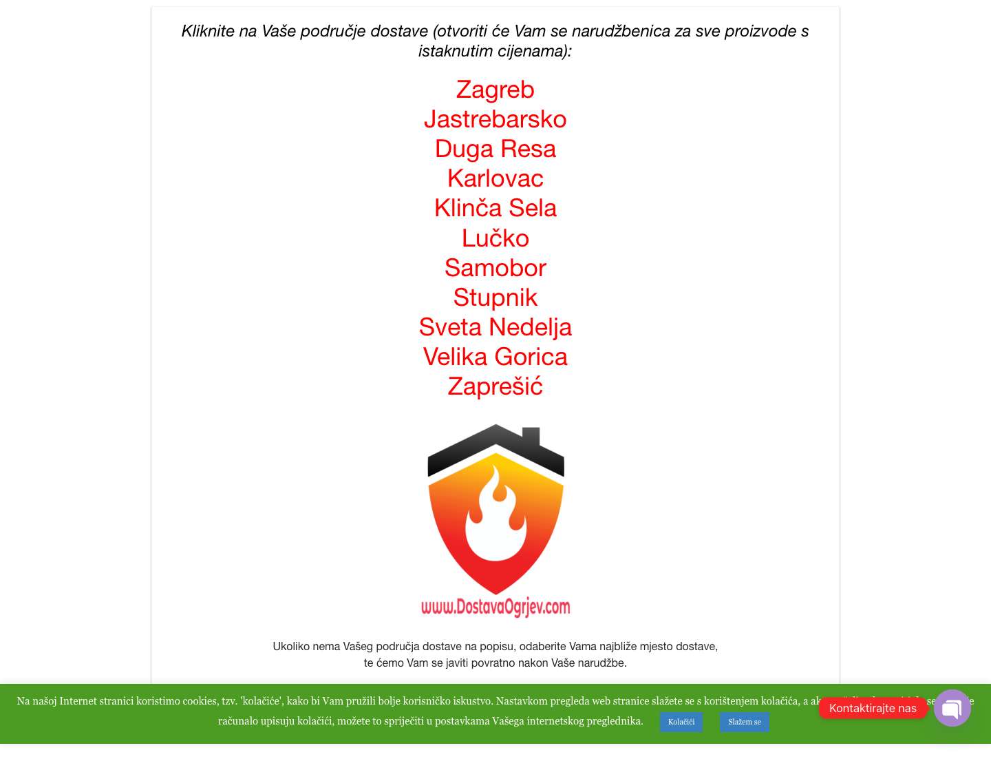 Odaberite mjesto dostave - Dostava ogrjevnih proizvoda - Full Screenshot