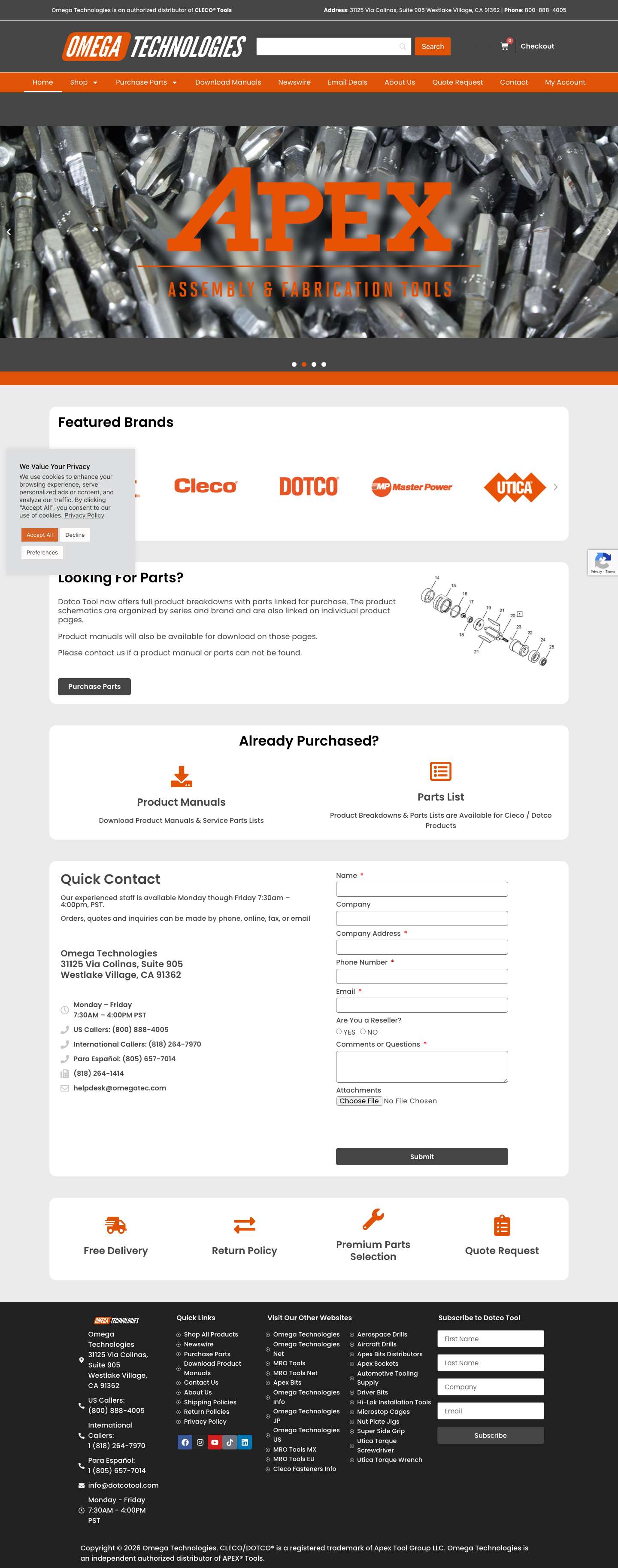 Dotco Tool - Dotco Air Tools | Cleco Air Tools | Apex Tools - Full Screenshot