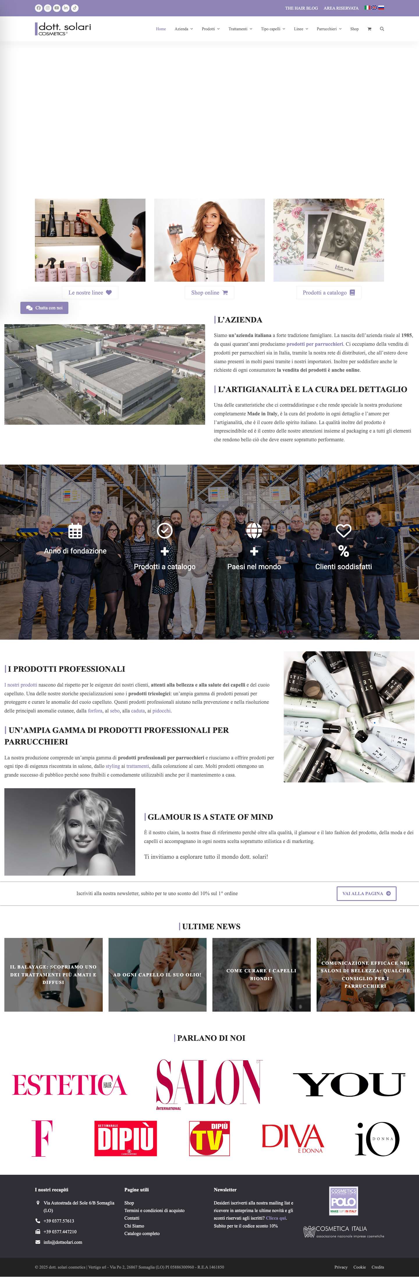 Prodotti Professionali per Parrucchieri Vendita Online - dott. solari cosmetics - Full Screenshot