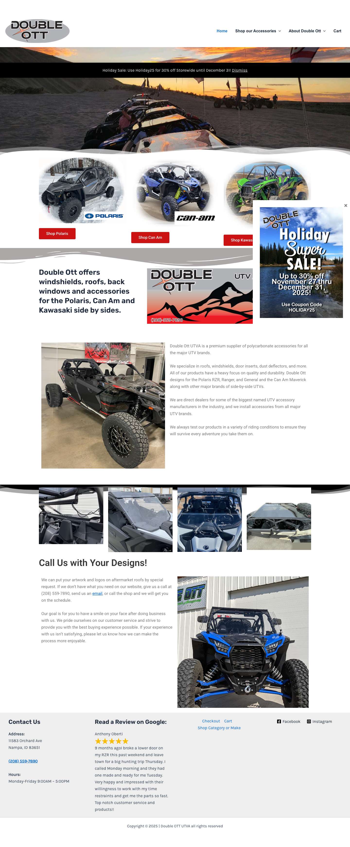 UTV Accessories, Windshields, Roofs | Double Ott UTV Accessories - Full Screenshot