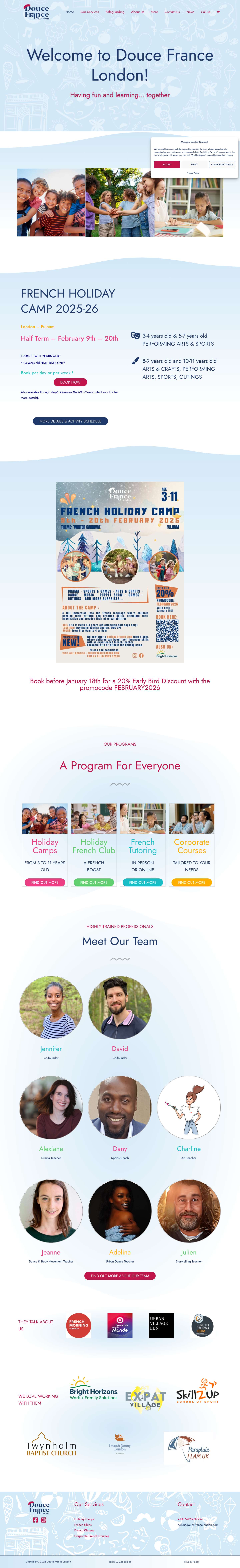 French Holiday Camps & French Classes and Tutoring - Full Screenshot