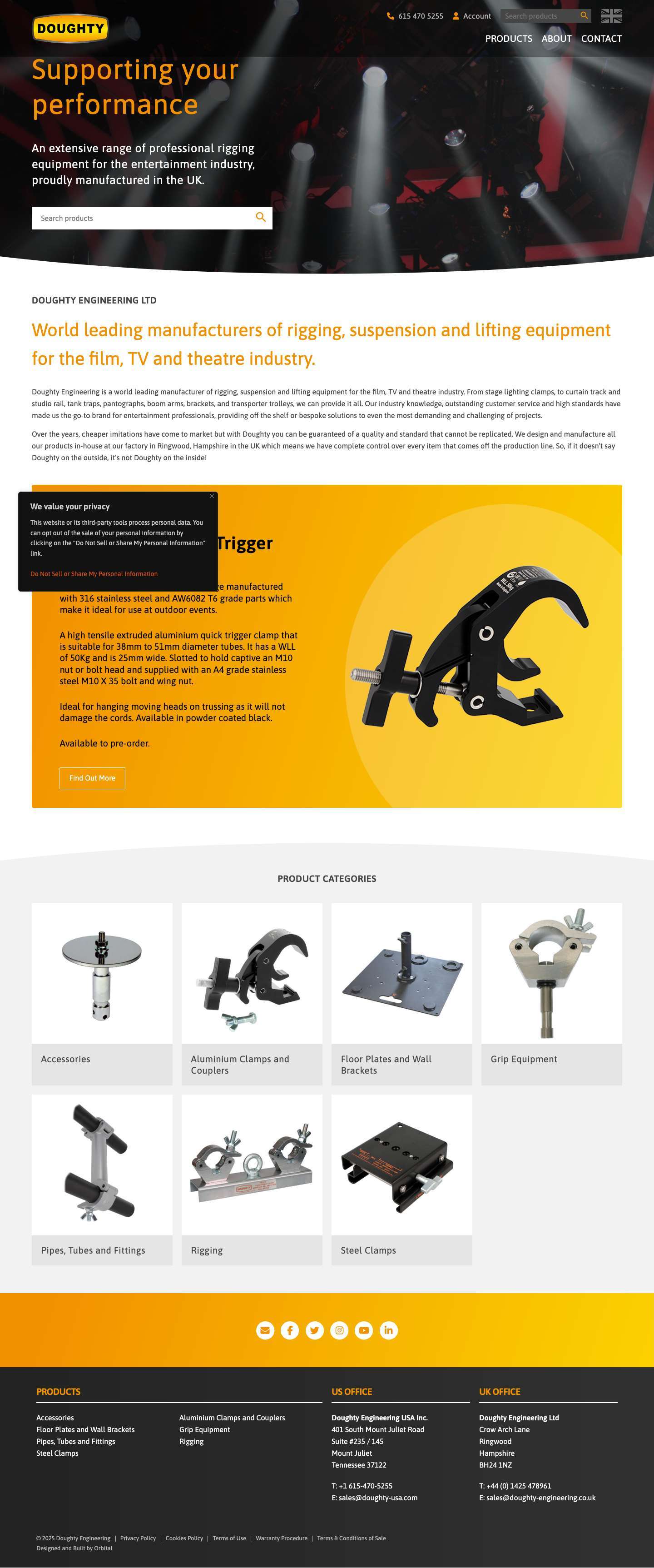 Doughty Engineering – Supplying the uk with equipment for film, tv & theatre industries - Full Screenshot