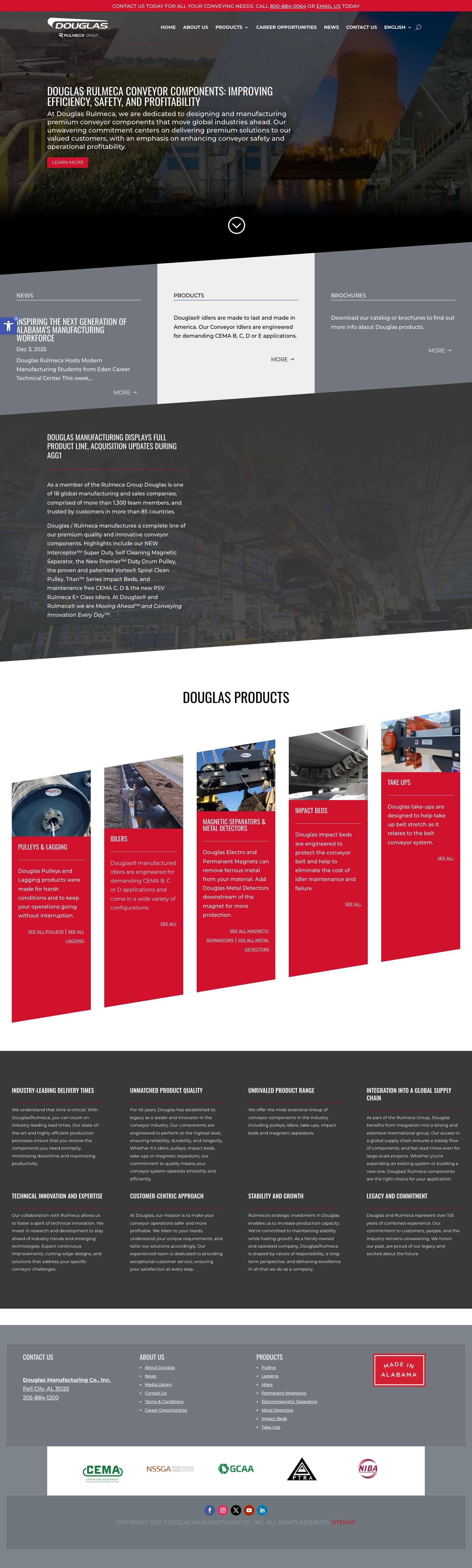 Douglas Manufacturing | Conveyor Parts and ComponentsAccessibility ToolsIncrease TextDecrease TextGrayscaleHigh ContrastNegative ContrastLight BackgroundLinks UnderlineReadable FontReset - Full Screenshot