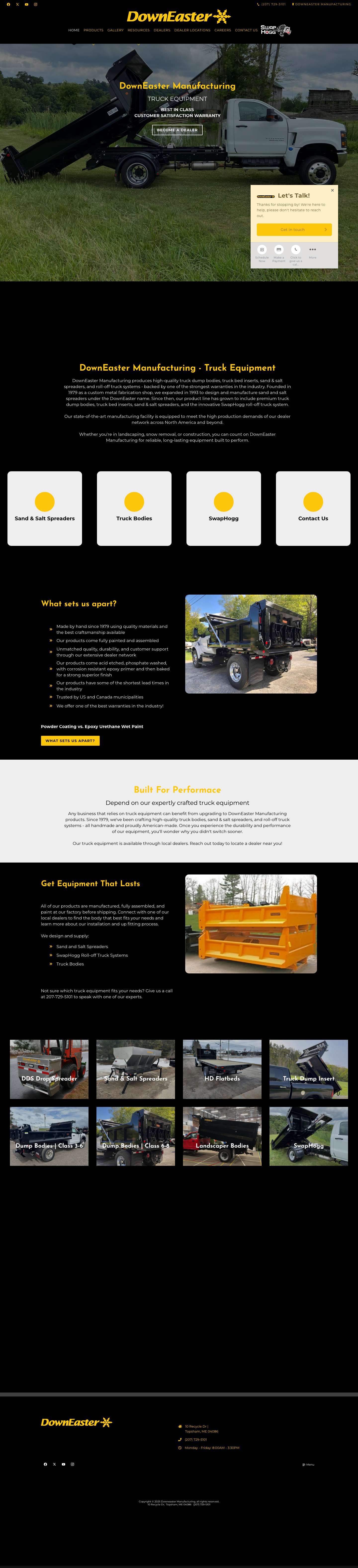 Truck Equipment, Truck Equipment Manufacturer | Topsham, ME | Downeaster Manufacturing - Full Screenshot