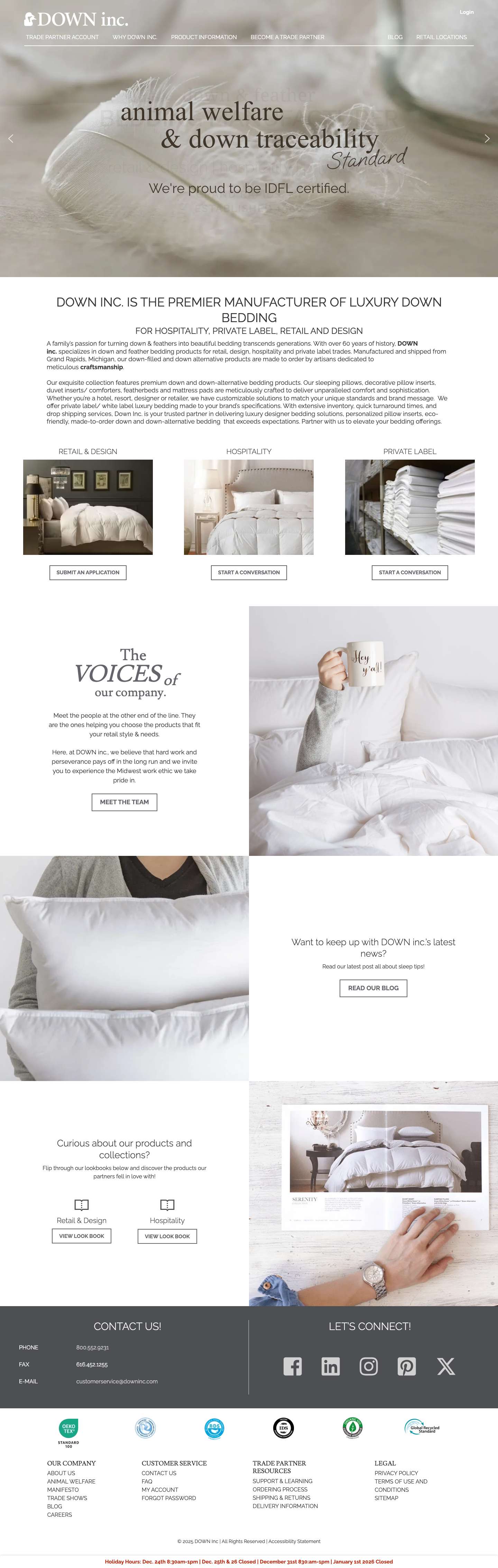 DOWN inc | Down & Feather Bedding Manufacturer and Supplier - Full Screenshot