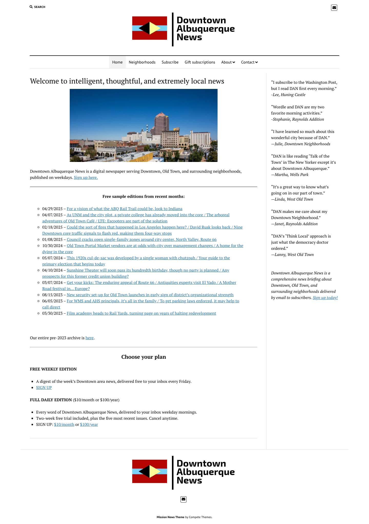 Downtown Albuquerque News: A comprehensive briefing about Downtown, Old Town, and surrounding neighborhoods - Full Screenshot