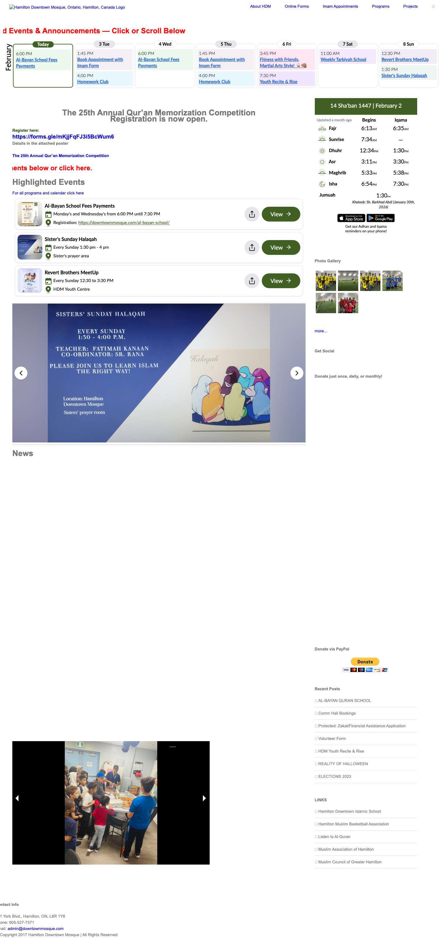 Hamilton Downtown Mosque, Ontario, Hamilton, Canada – Serving the Muslims in the core of downtown Hamilton, Ontario, Canada - Full Screenshot