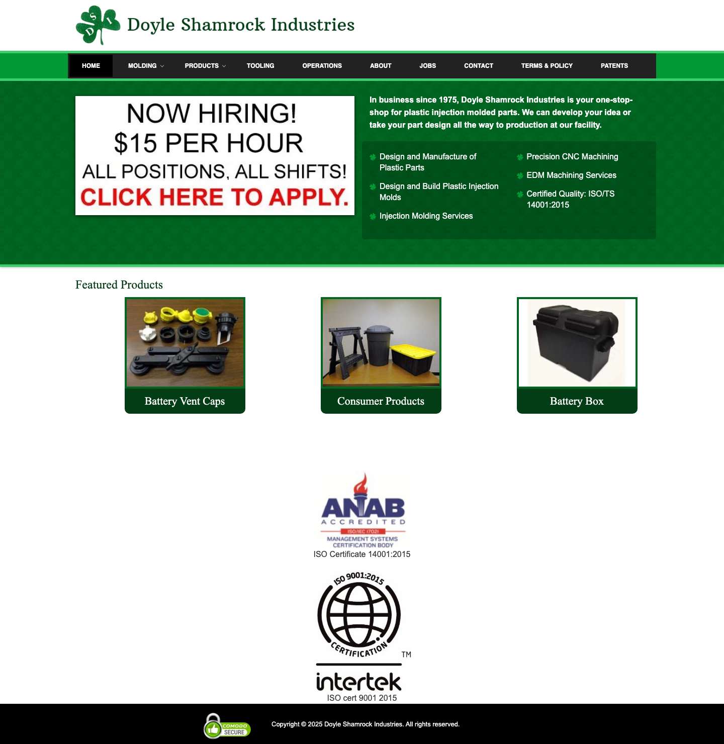 Doyle Shamrock Industries - Plastic Injection Molds & Part Productionicon-angleicon-barsicon-times - Full Screenshot